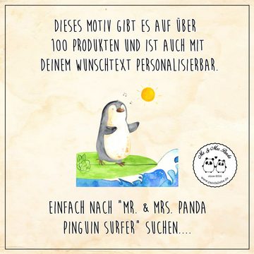 Mr. & Mrs. Panda Isolierflasche Pinguin Surfer - Weiß - Geschenk, Trinkflasche, Urlaub, Wellen, surfe, Doppelwandiger Edelstahl.