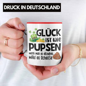 Trendation Tasse Trendation - Glück Ist Wie Pupsen Tassen Tasse Becher Kaffeetasse Lustig Spruch Geschenk Frauen Männer