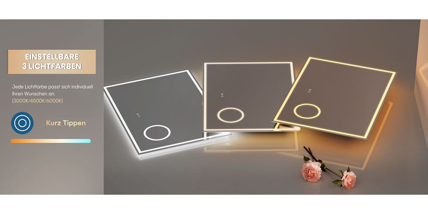 Dripex Badspiegel Led Wandspiegel Badezimmerspiegel fürs Wohnzimmer, Salon, 3-fache Bildvergrößerung/ uhr/ steckdose/ Bluetooth-Lautsprecher
