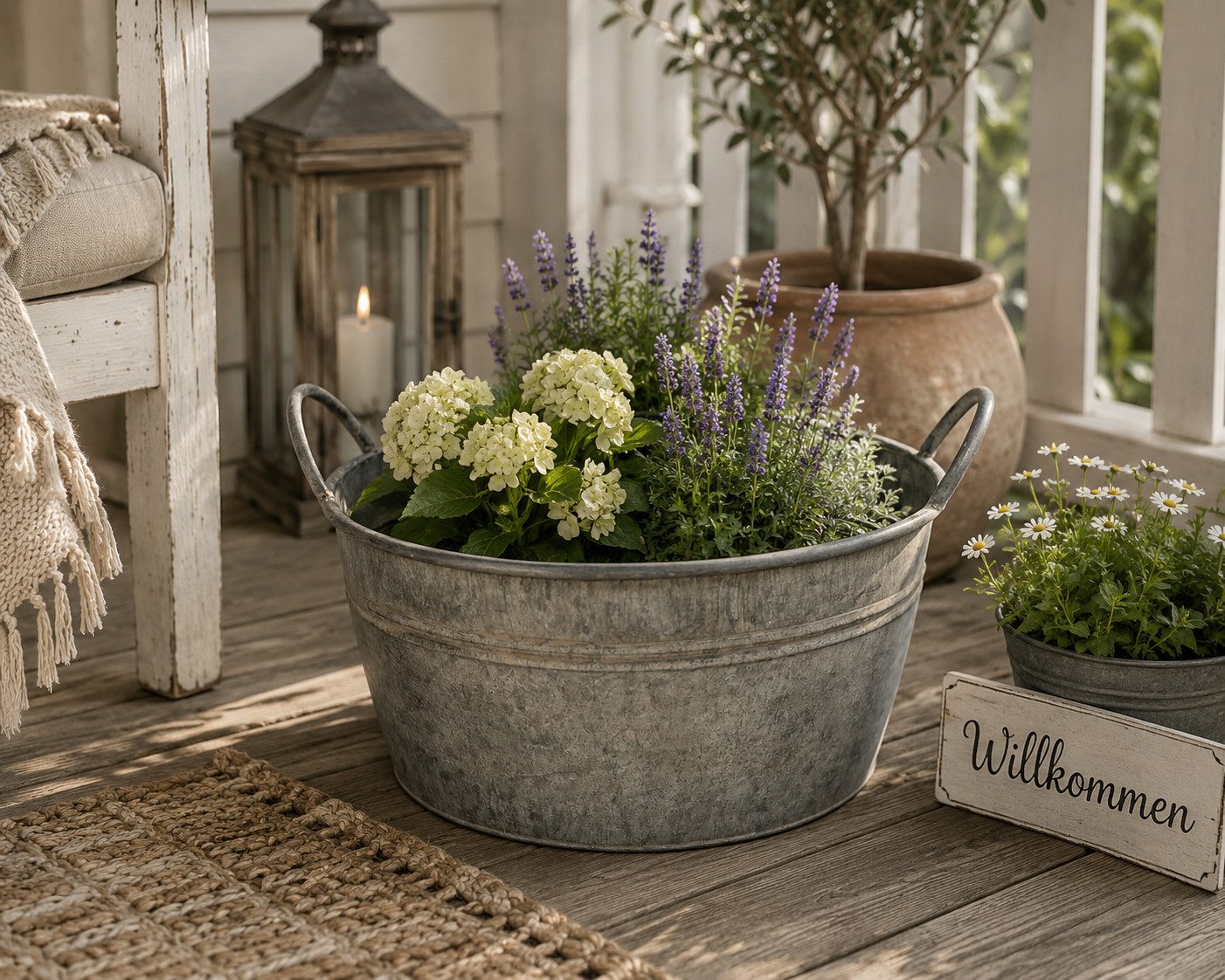 finehomegarden Pflanzschale Zinkwanne Lena mit Henkel 36,5 x 36,5 x 17 cm Dekoschale Schale aus (1 St), Zink für Garten, Balkon & Terrasse