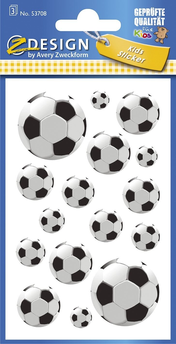 Avery Zweckform Etikett 53708 Z-Design Kinder Sticker, Fußbälle, 3 Bogen/48 Sticker