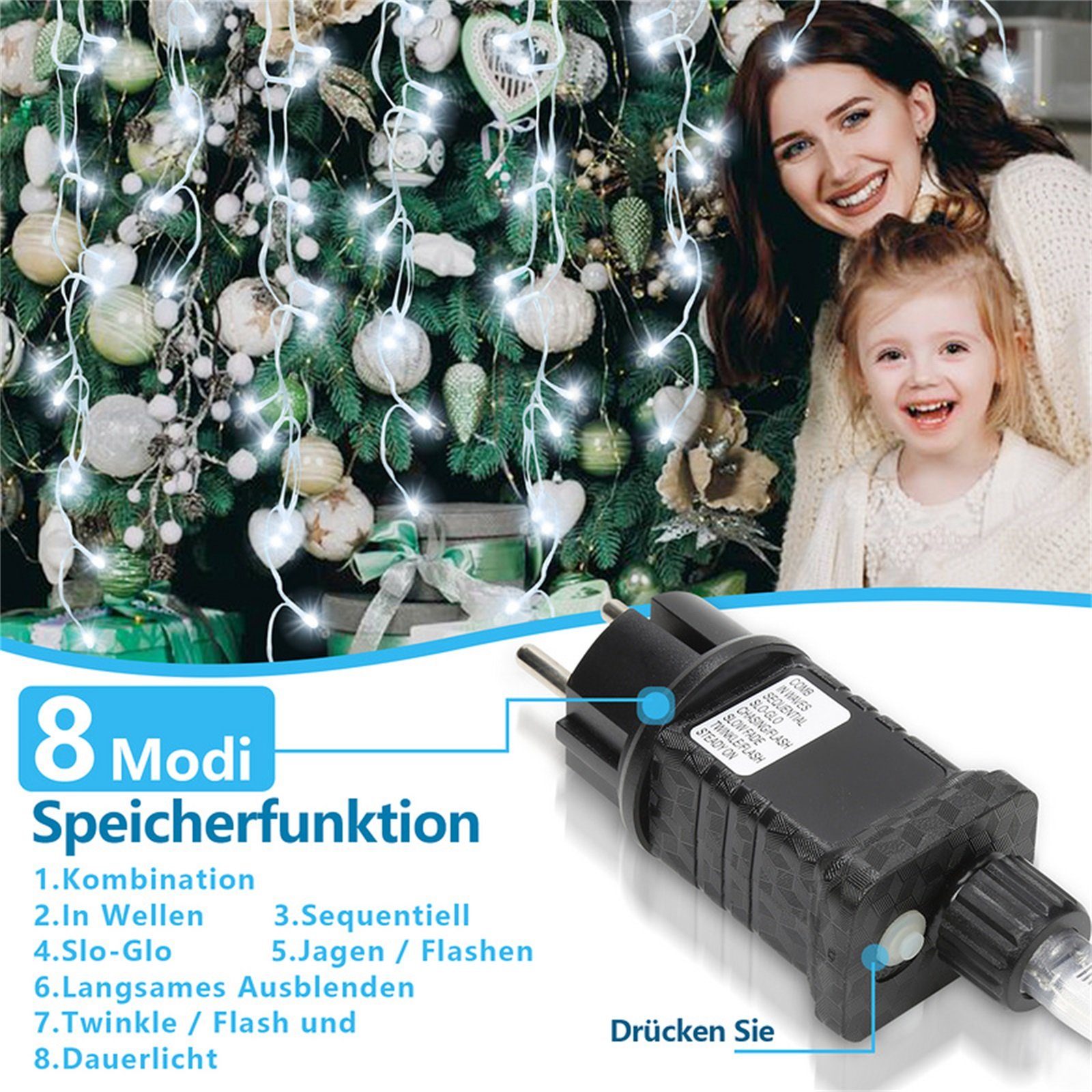 Clanmacy LED-Lichterkette LED Eisregen Eiszapfen Lichterkette Schneefall Weihnachtsdeko Außen, Weihnachten