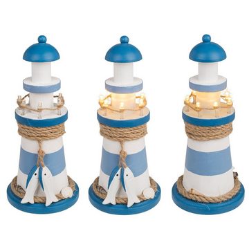 ReWu Dekofigur Holz-Leuchtturm mit LED 10,5 x 22 cm Maritime Dekoration