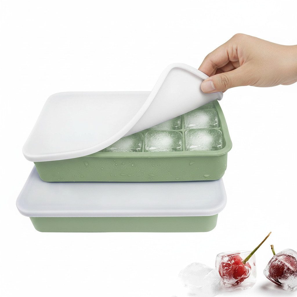 kowdom Eiswürfelform 2er Set Silikon Eiswürfelform mit Deckel – 30 quadratische 3cm Würfel, 2 Stück mit Deckel 15-Fach 3cm Quadratische Eiswürfel Silikon
