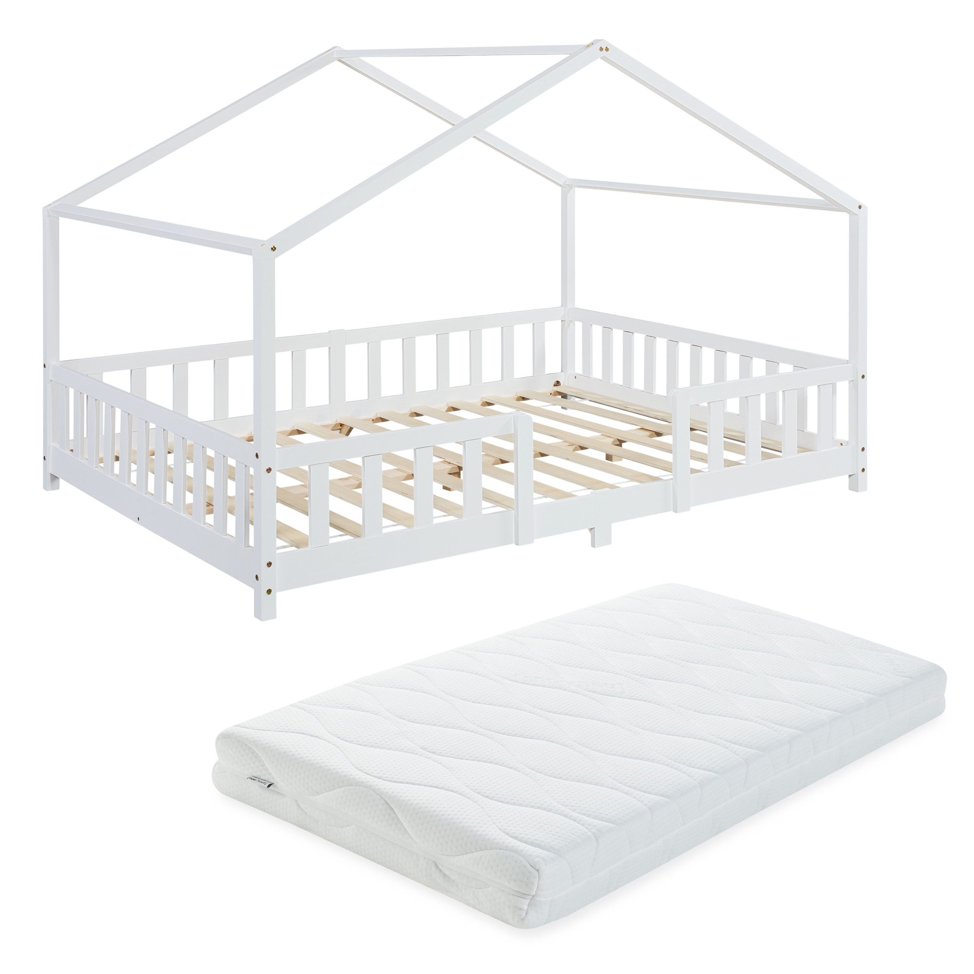en.casa Kinderbett (Bett und Matratze), »Treviolo« mit Matratze Montessori Weiß 120x200 cm