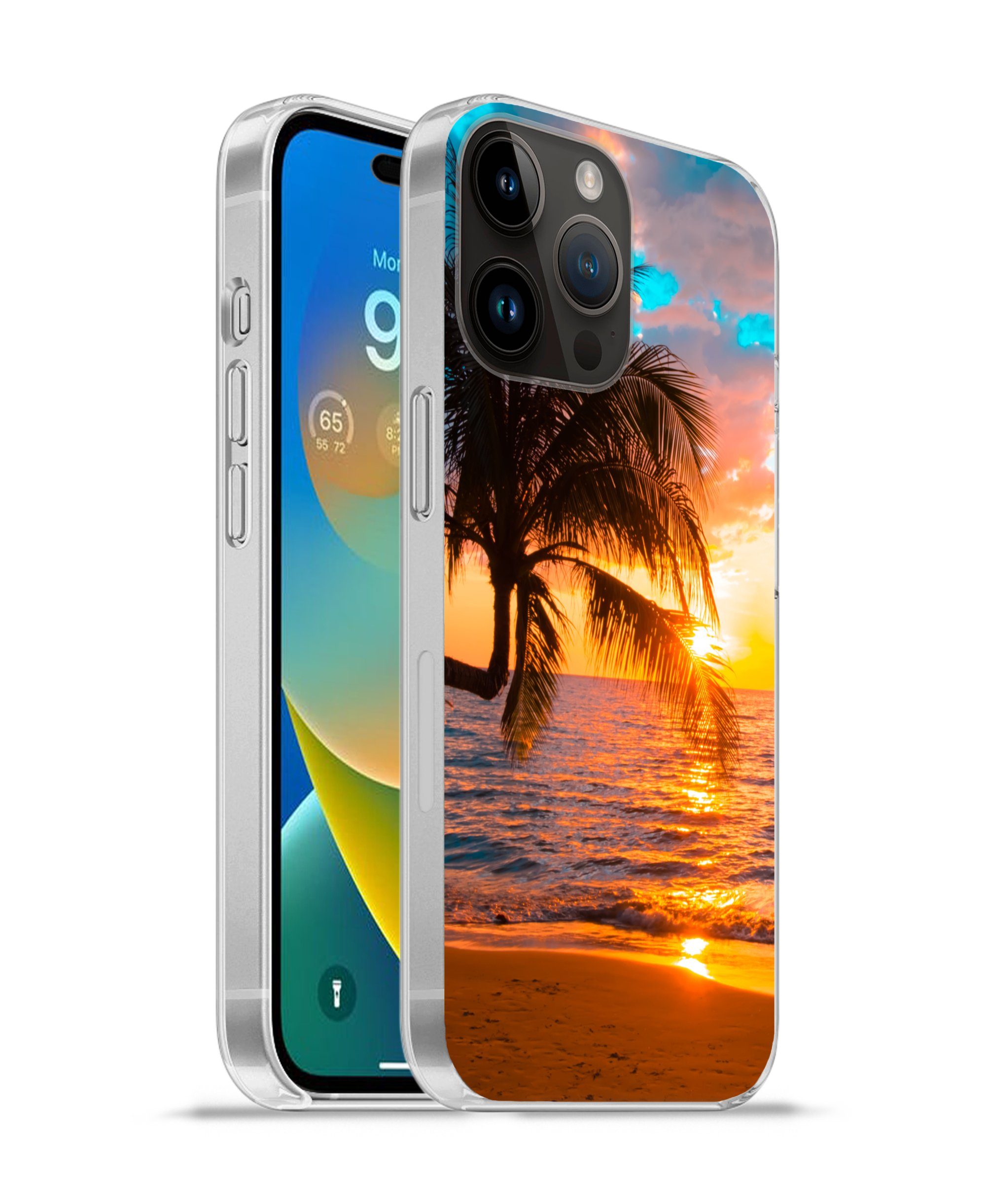 MuchoWow Handyhülle für Apple iPhone 14 Pro Max Palme - Sonnenuntergang - Horizont - Stran, Smartphone-Bumper, Print, Handy Schutzhülle Dünn