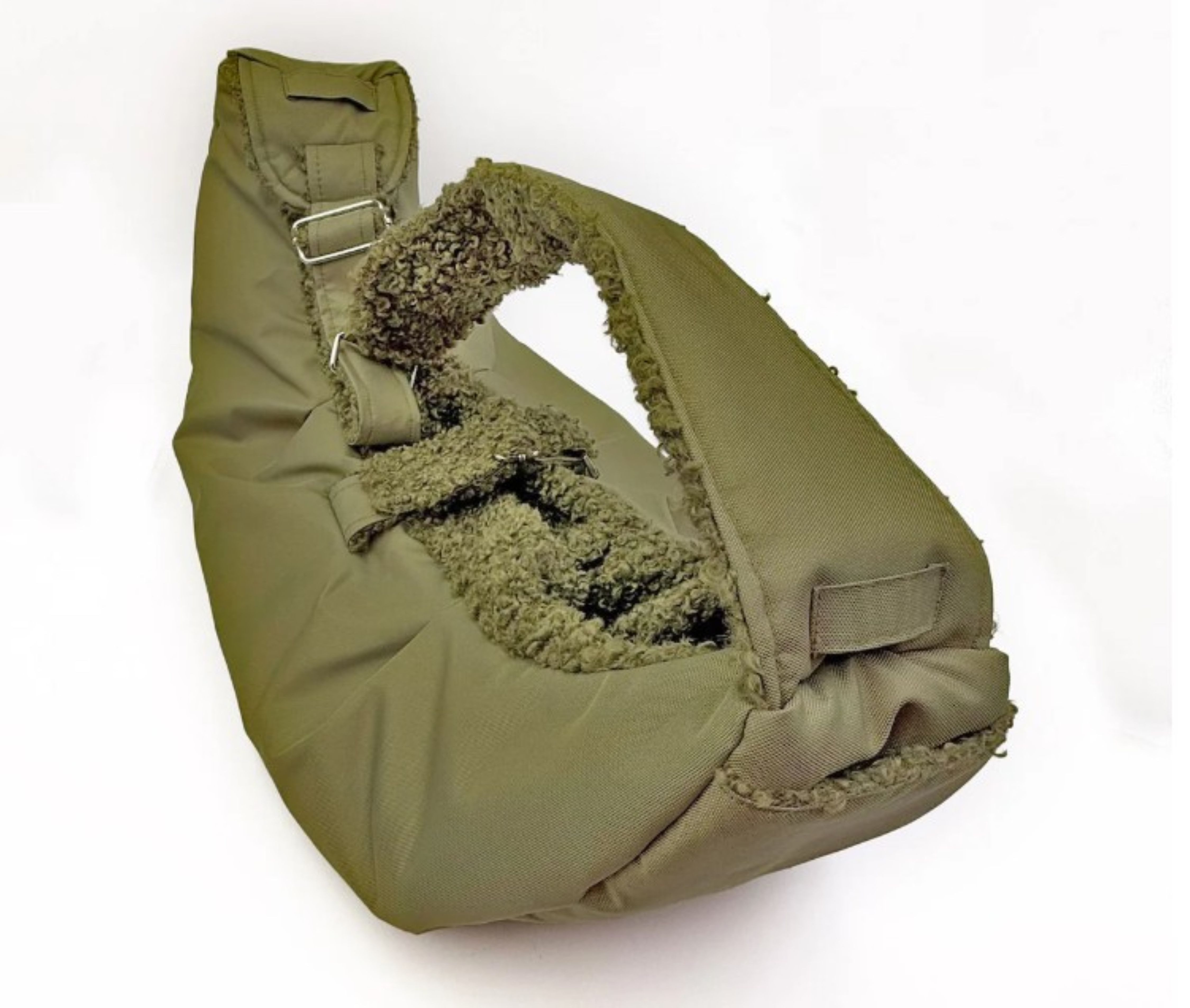 Elite Puppy Tiertransporttasche Stylische Crossbody Tragetasche für Hunde andere Haustiere Luxus bis 6 kg, Nylon Sherpa Futter grün bis 6kg waschbar kuschelig gemütlich