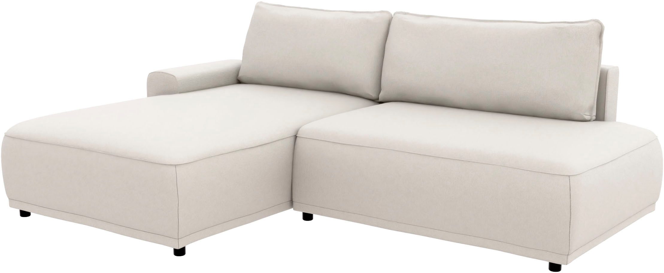 TRENDMANUFAKTUR Ecksofa Fordon II, Schlafsofa mit Bettkasten, Couch in L-Form, Breite 250 cm, in Struktur LUMOS, 3D-Effekt, sandgrau, Armlehne links