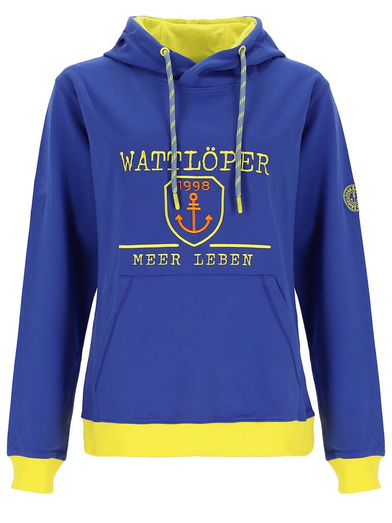 Wattlöper Kapuzenpullover 80953 Unisex Sweathoody mit Front-Stick Anker-Wappen & "Meer leben" Hoodie Pullover mit Kapuze & Kängurutasche - Detailreiche Akzente