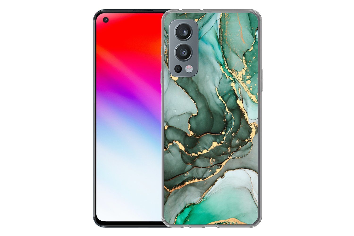 MuchoWow Handyhülle für OnePlus Nord 2 5G Gold - Marmor - Grün - Luxus - Marmoroptik - Gra, Phone Case, Silikon, Schutzhülle Dünn