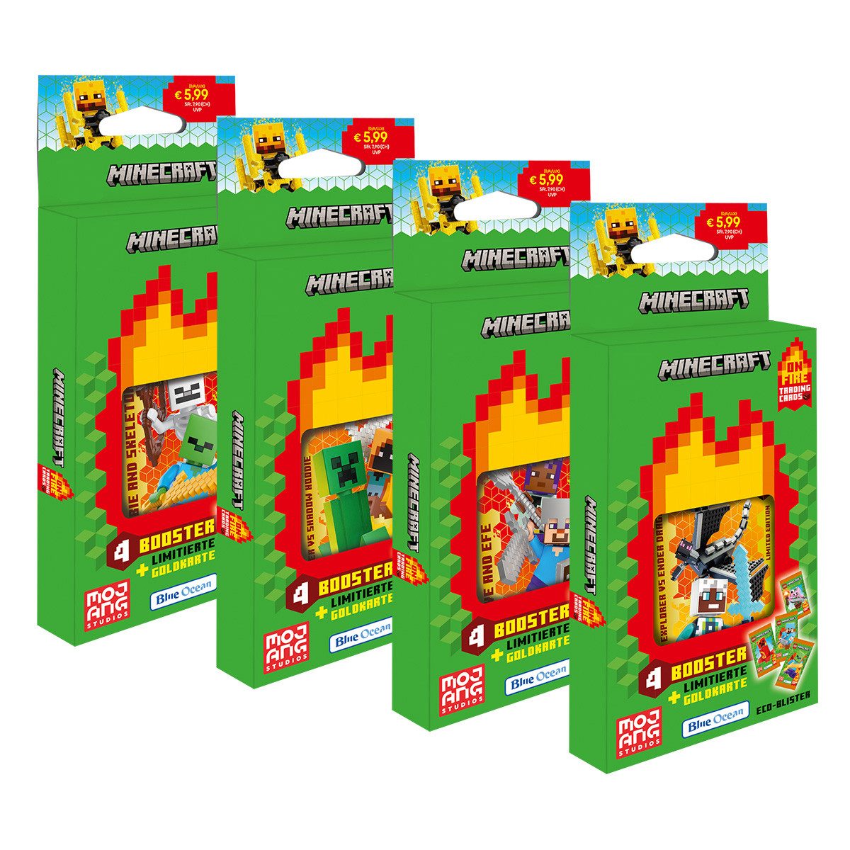 Blue Ocean Sammelkarte Minecraft S3 Cards - Alle 4 verschiedenen Blister + collect-it Hüllen