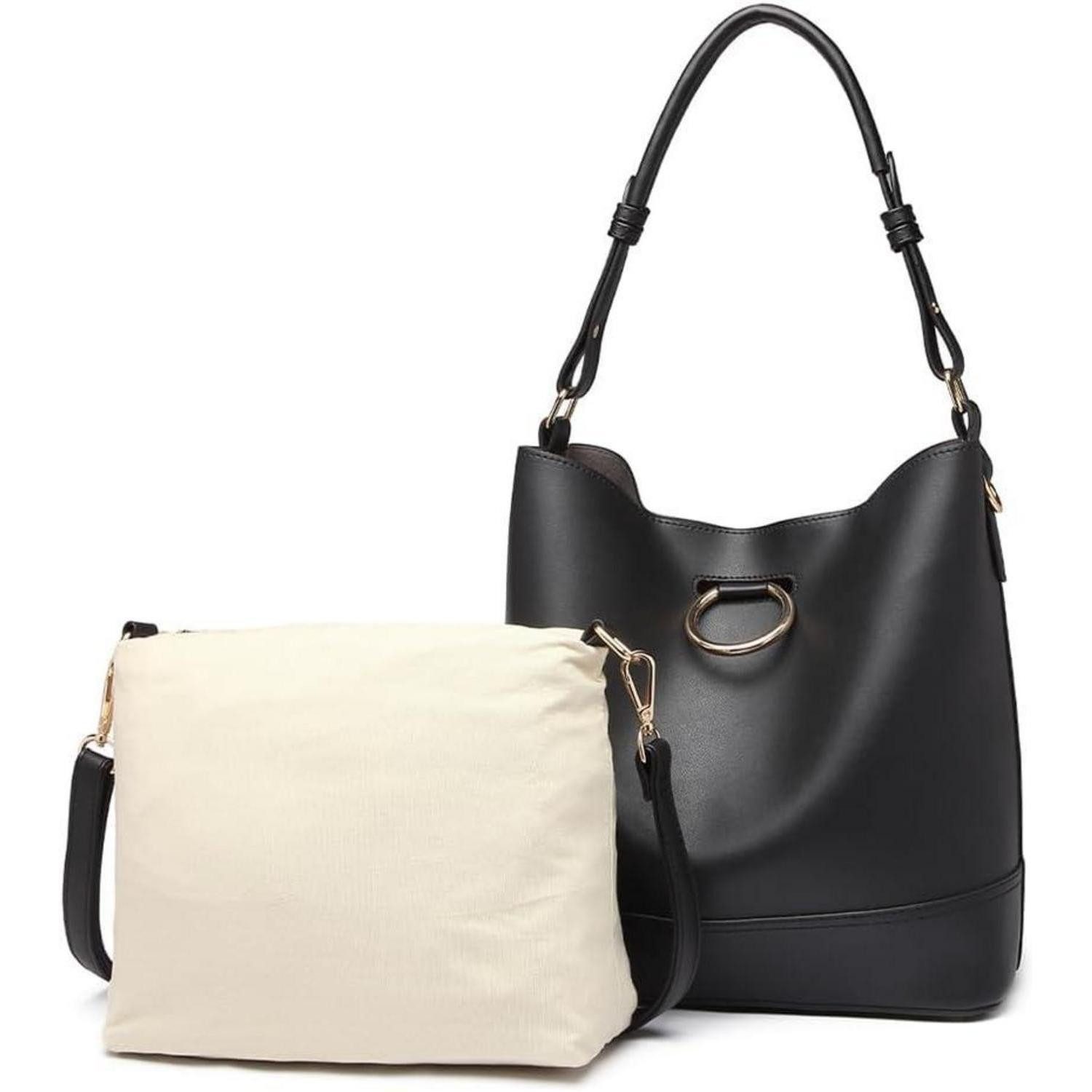 LuxusKollektion Handtasche Handtasche Damen 2er Set Schwarz Beige Kunstleder