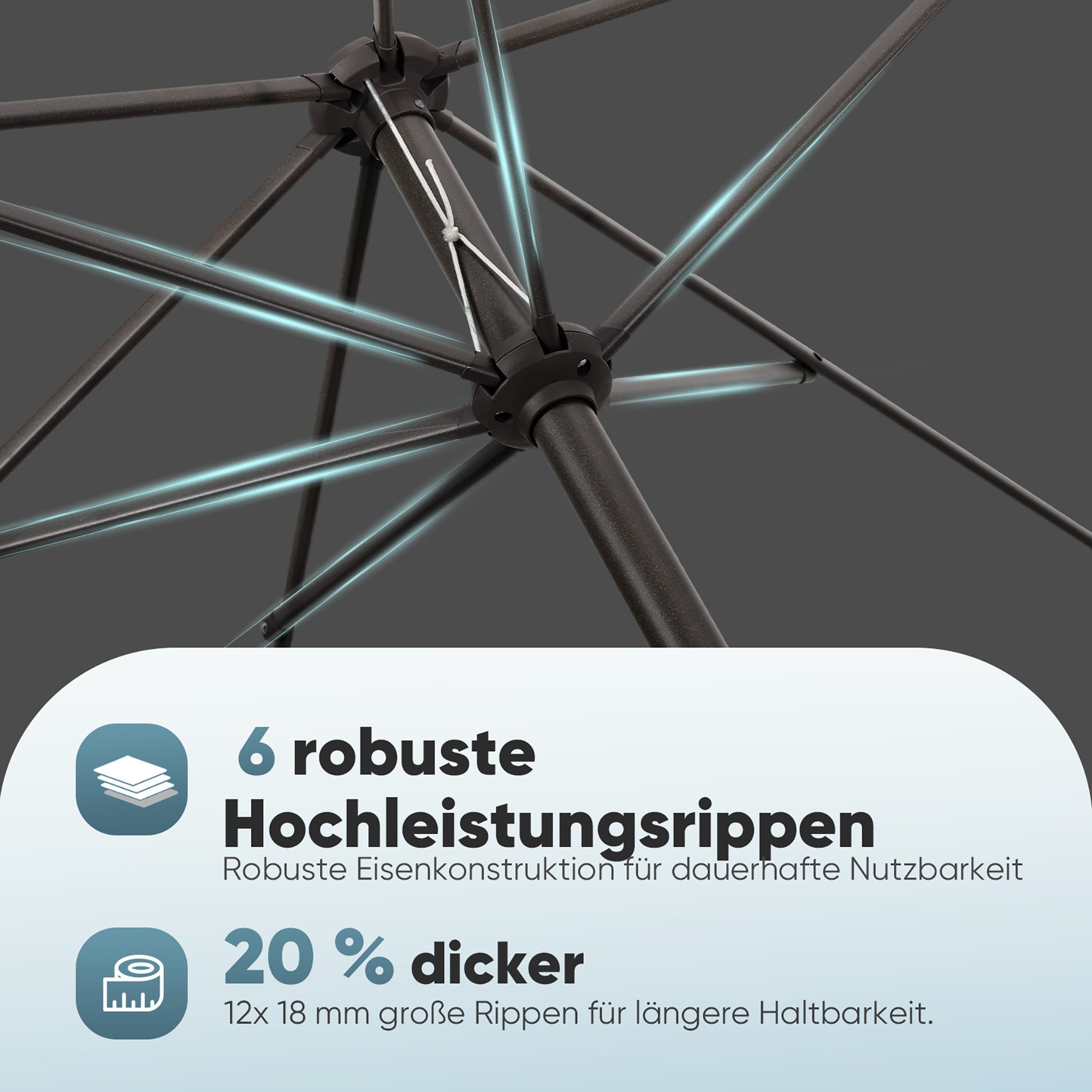 Sekey Sonnenschirm ø 200/270/300 cm Gartenschirm Rund, Marktschirm Knickbar, mit Kurbel, LxB: 270x300 cm, sonnenschirm 270cm, Neigungswinkel, für Balkon Garten, UV 50+