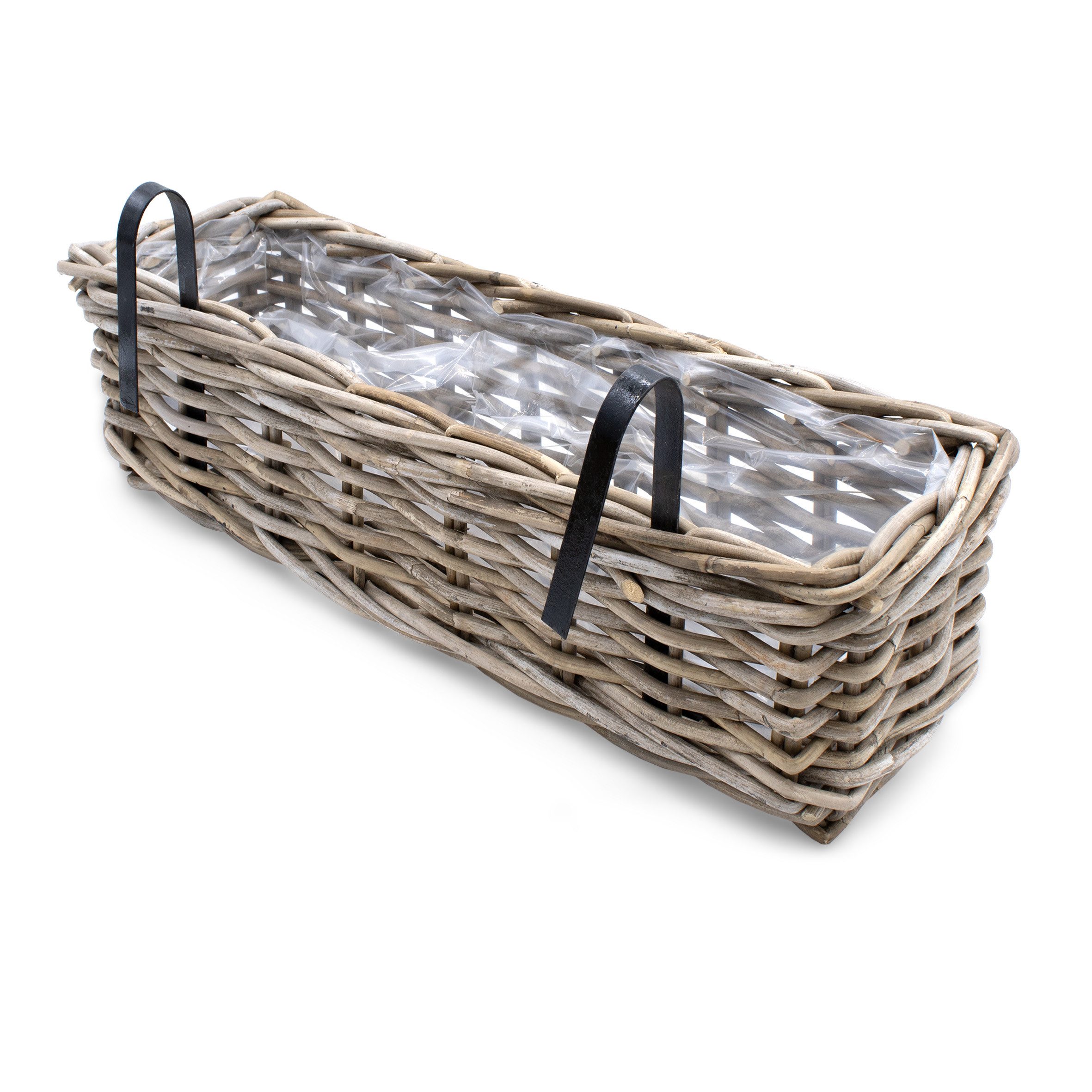 Spetebo Balkonkasten Rattan Balkonkasten natur (Set, 2 St., Holz Blumenkasten), Weide Pflanzkorb mit Halterung – Bild 3 von 5