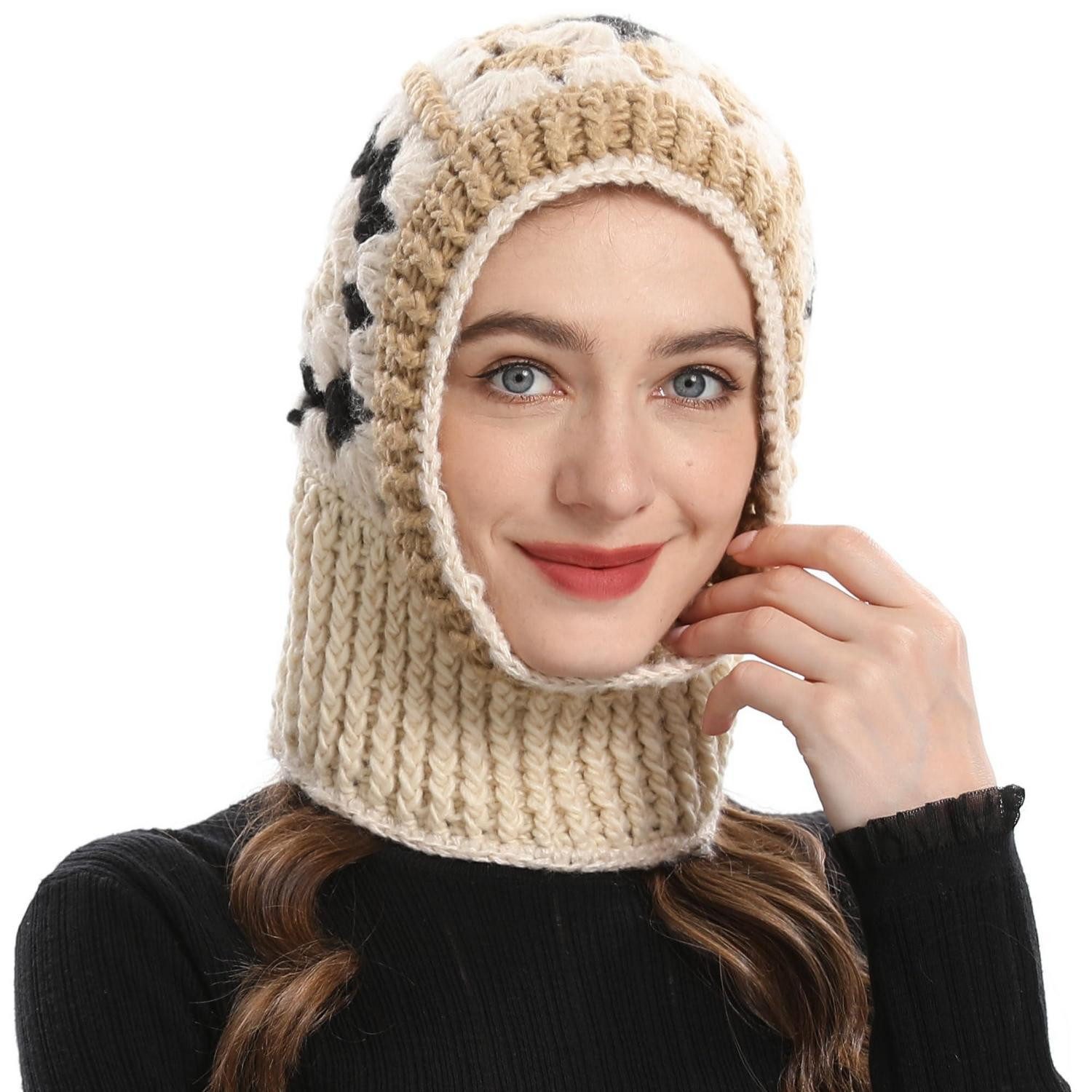 LuxusKollektion Sturmhaube Strickmütze Damen Kapuzenschal Beige (1-St)