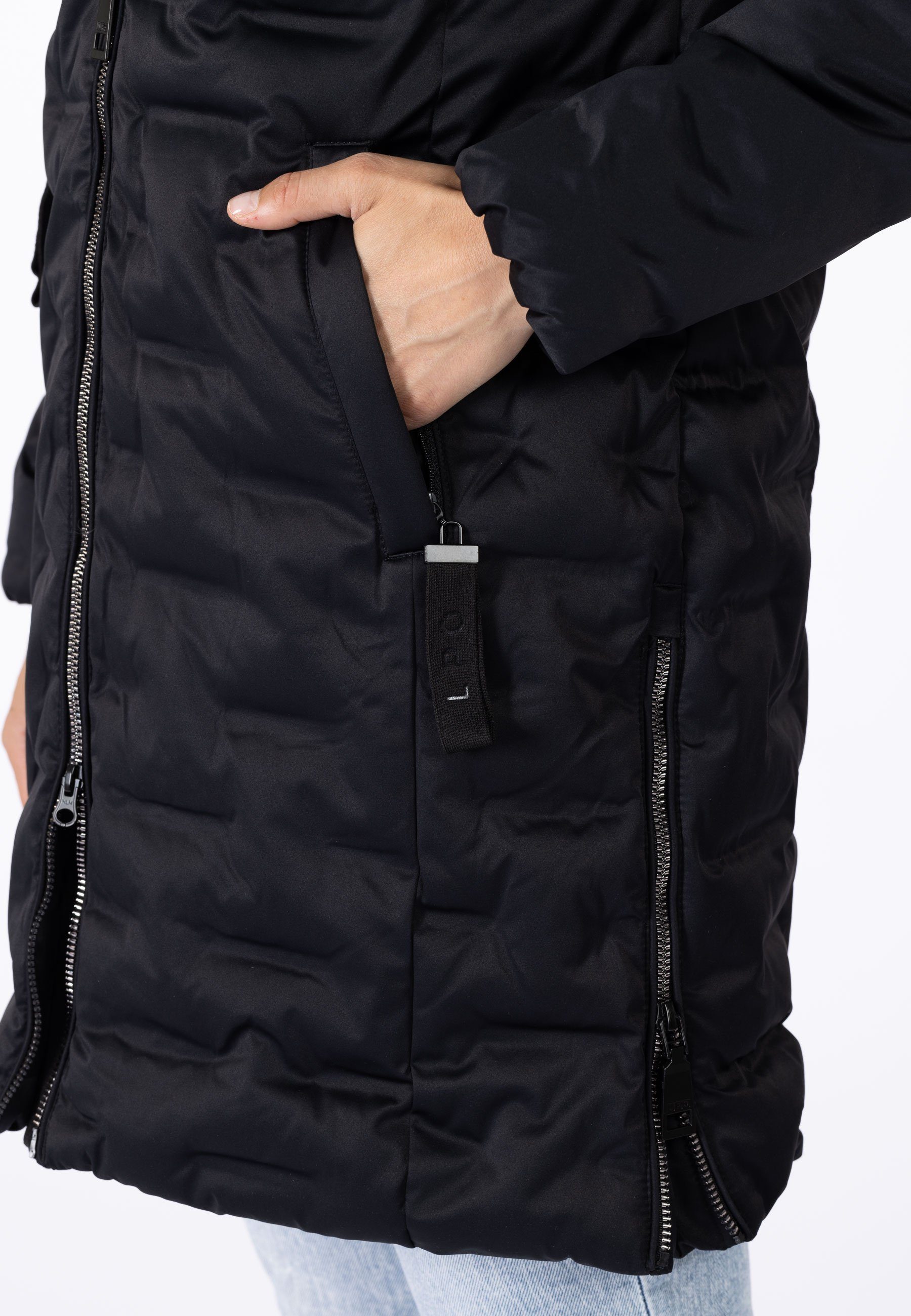 Wattierte Steppweste LPO Kapuze Primero Linea Lange Steppjacke - Mara mit BLACK