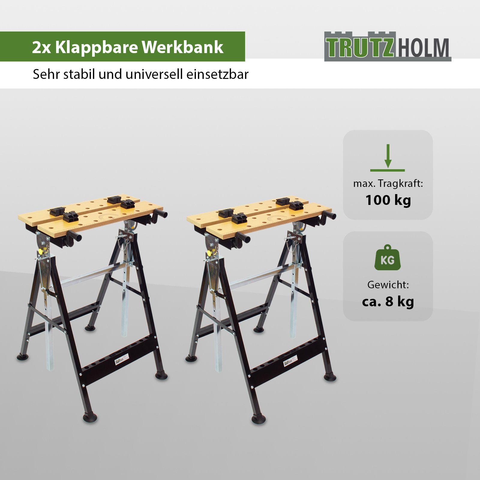 Thumbnail - TRUTZHOLM Klappbock 2er Set 100 kg Werkbank Klappbar höhenverstellbar Werktisch Spanntisch, Winkel