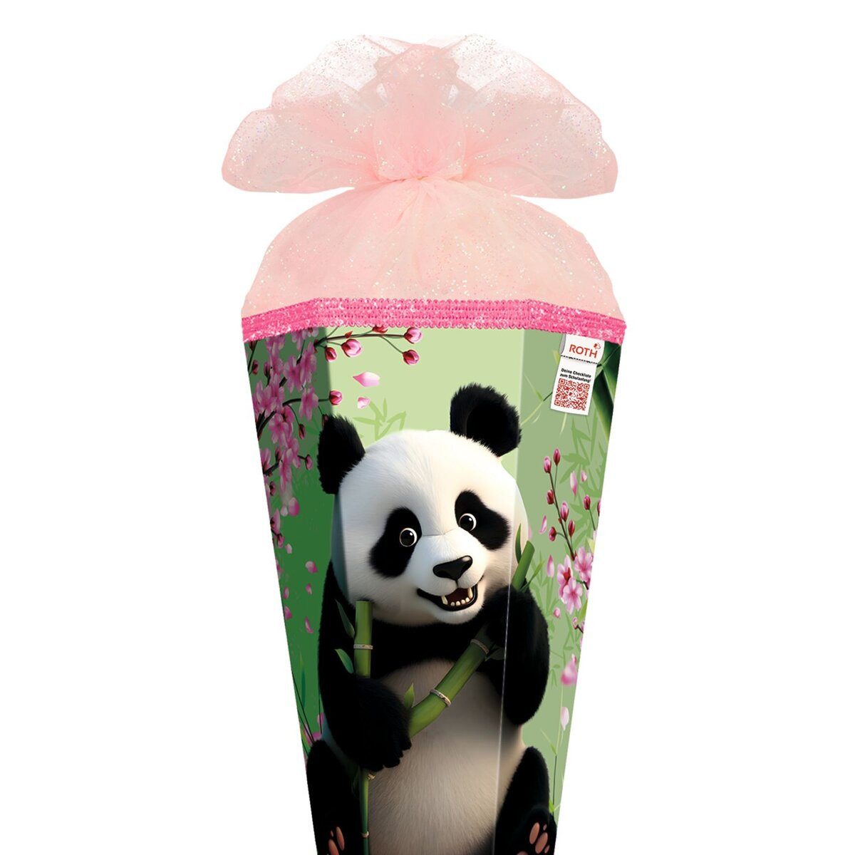 Roth Ideen Schultüte Schultüte Panda - sechseckig 85 cm Glitzerborte Organza