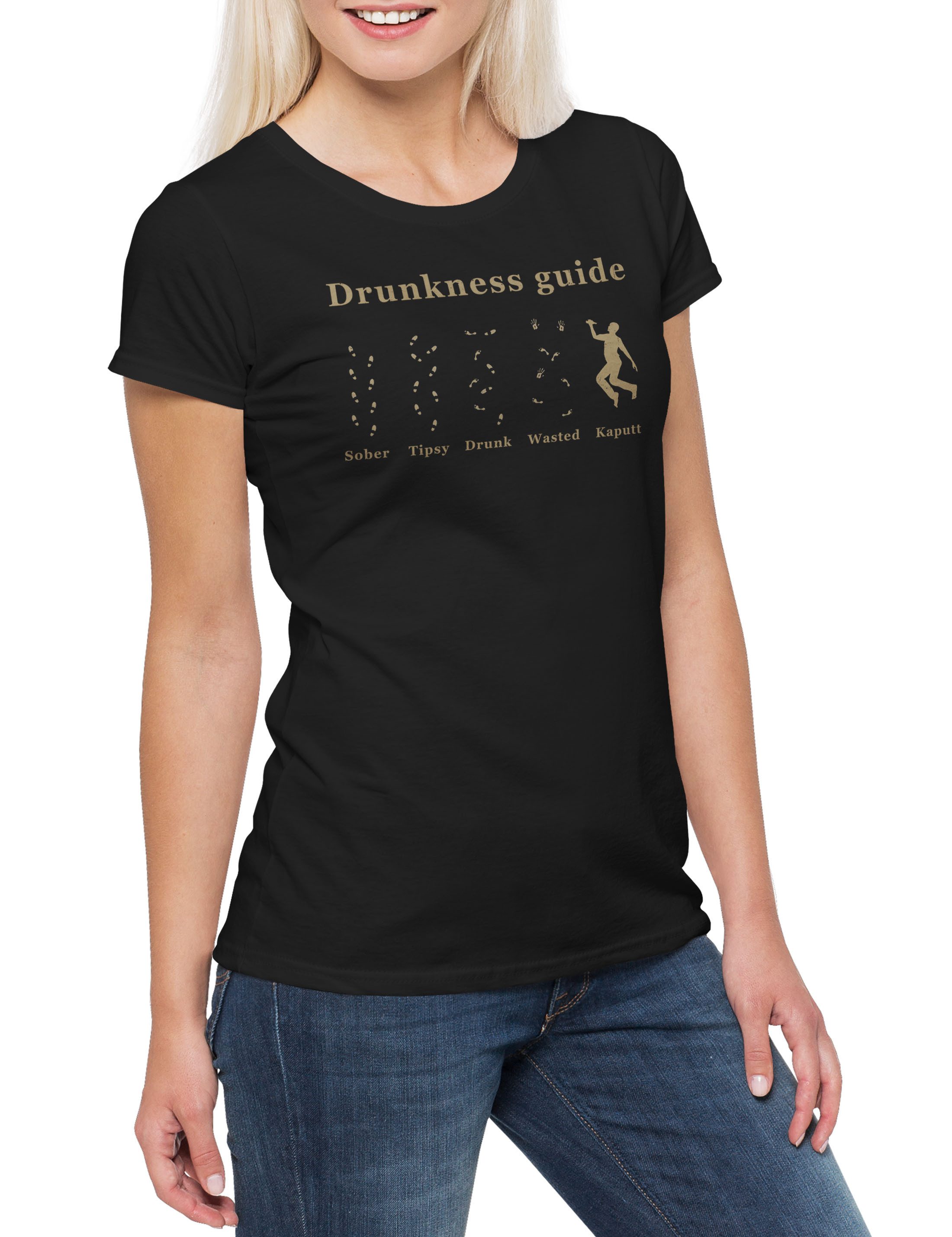Urban Backwoods Print-Shirt Drunkness Guide Damen T-Shirt Wasted Drunk Barfly Booze Beer Whisky (1-tlg) Drinker Säufer Whiskey Sober