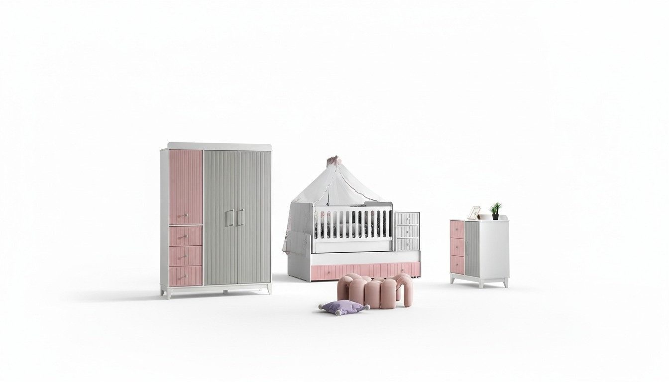 Xlmoebel Polstergarnitur Luxuriöses Kinderzimmer-Set in harmonischen Farben, (3-teiliges Set, 3-tlg., 3tlg.Kinderzimmer Set(Kommode+Kleiderschrank+Bett), Hergestellt in Europa