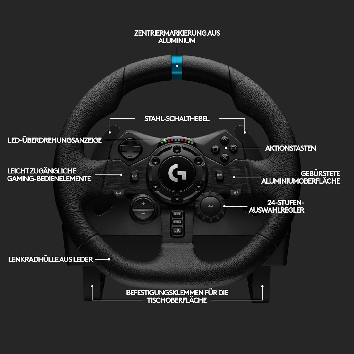 Logitech G923 mit Pedalen und Schaltung Playstation PS5, PS4, PC Windows Gaming-Lenkrad (Driving Force Komplett Set mit 6 Gänge Schaltknauf Schalthebel, Rennlenkrad, Bremspedale)