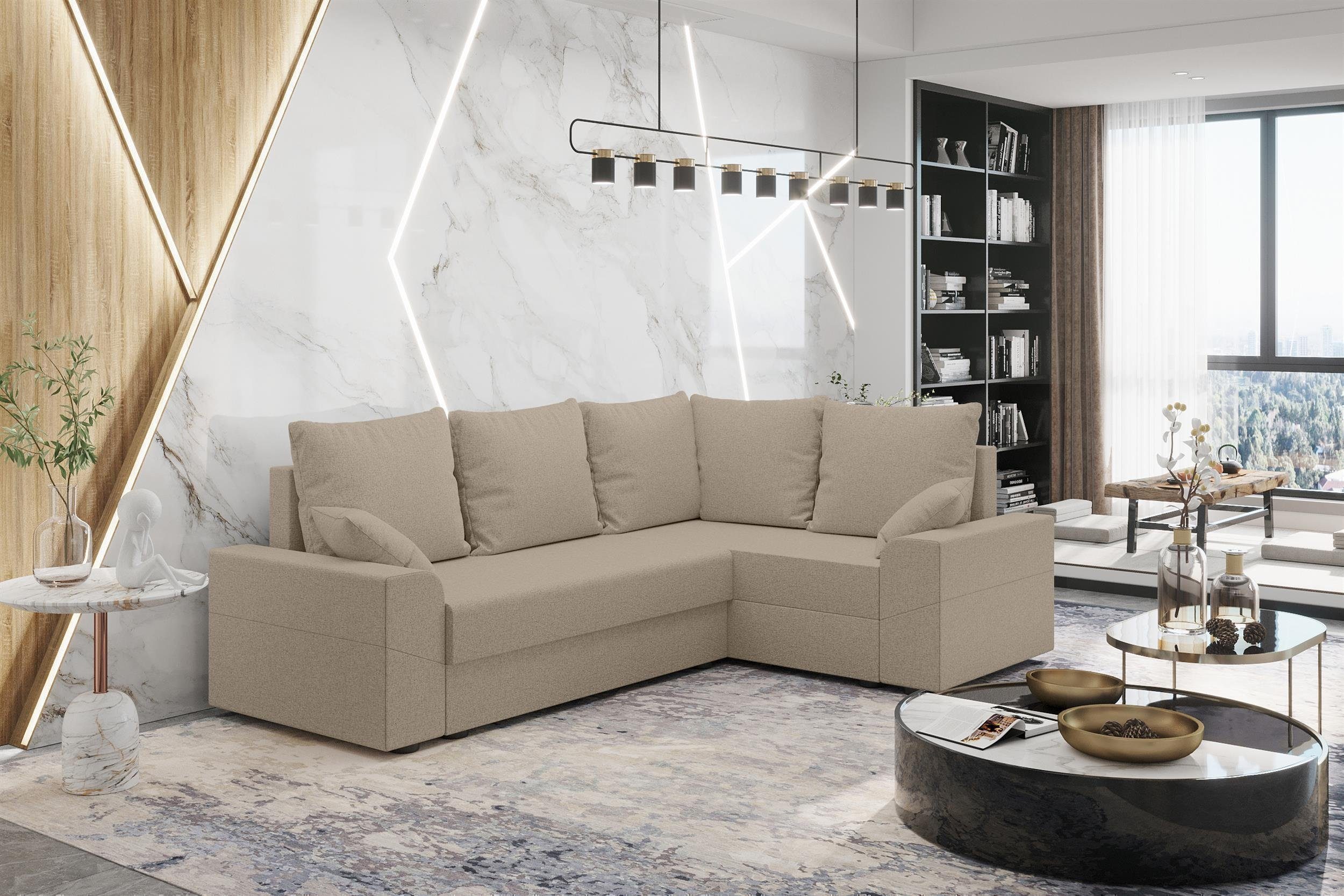 Sitzkomfort, mit Stylefy Bettkasten, mit Modern Eckcouch, Ecksofa L-Form, Montero, Sofa, Bettfunktion, Design