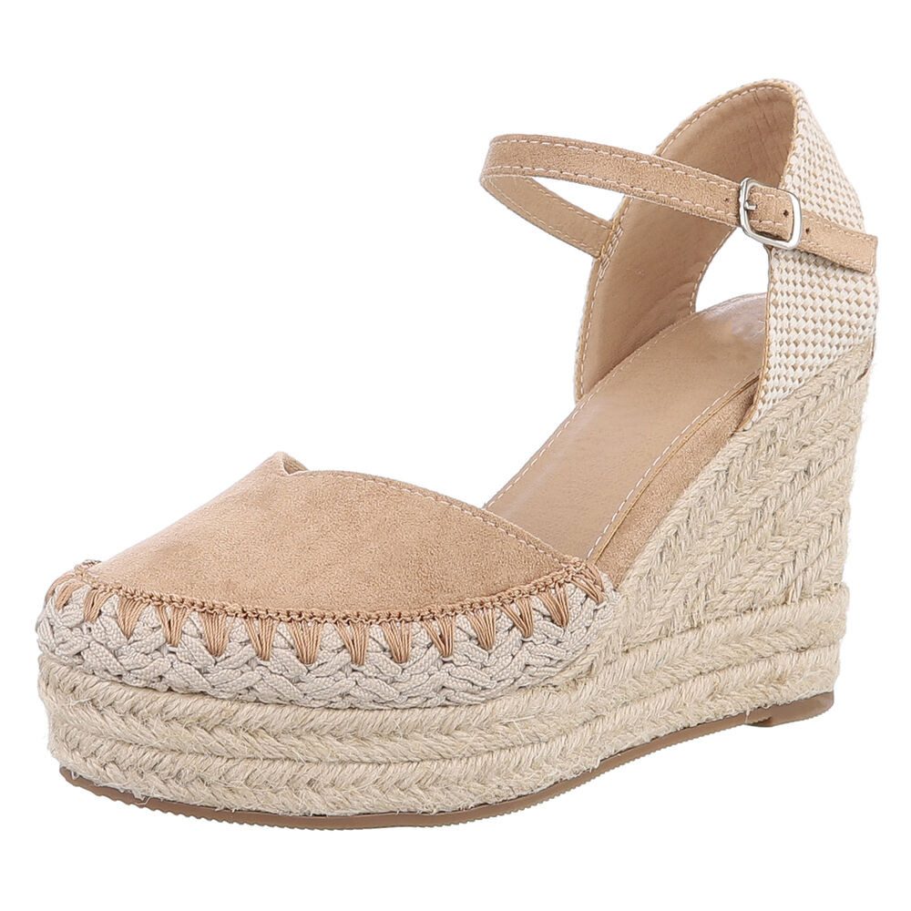 Damen Keilabsatz-Sandalen mit Jute-Detail Plateaupumps