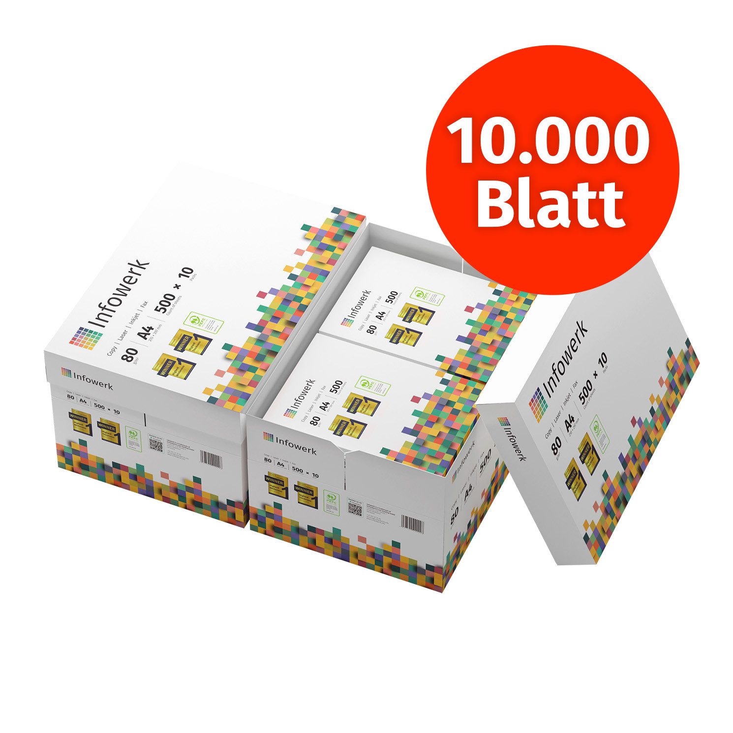 Infowerk Druckerpapier Druckerpapier/Kopierpapier, 10.000 Blatt (20x500 Blatt) DIN A4 80 g/m²