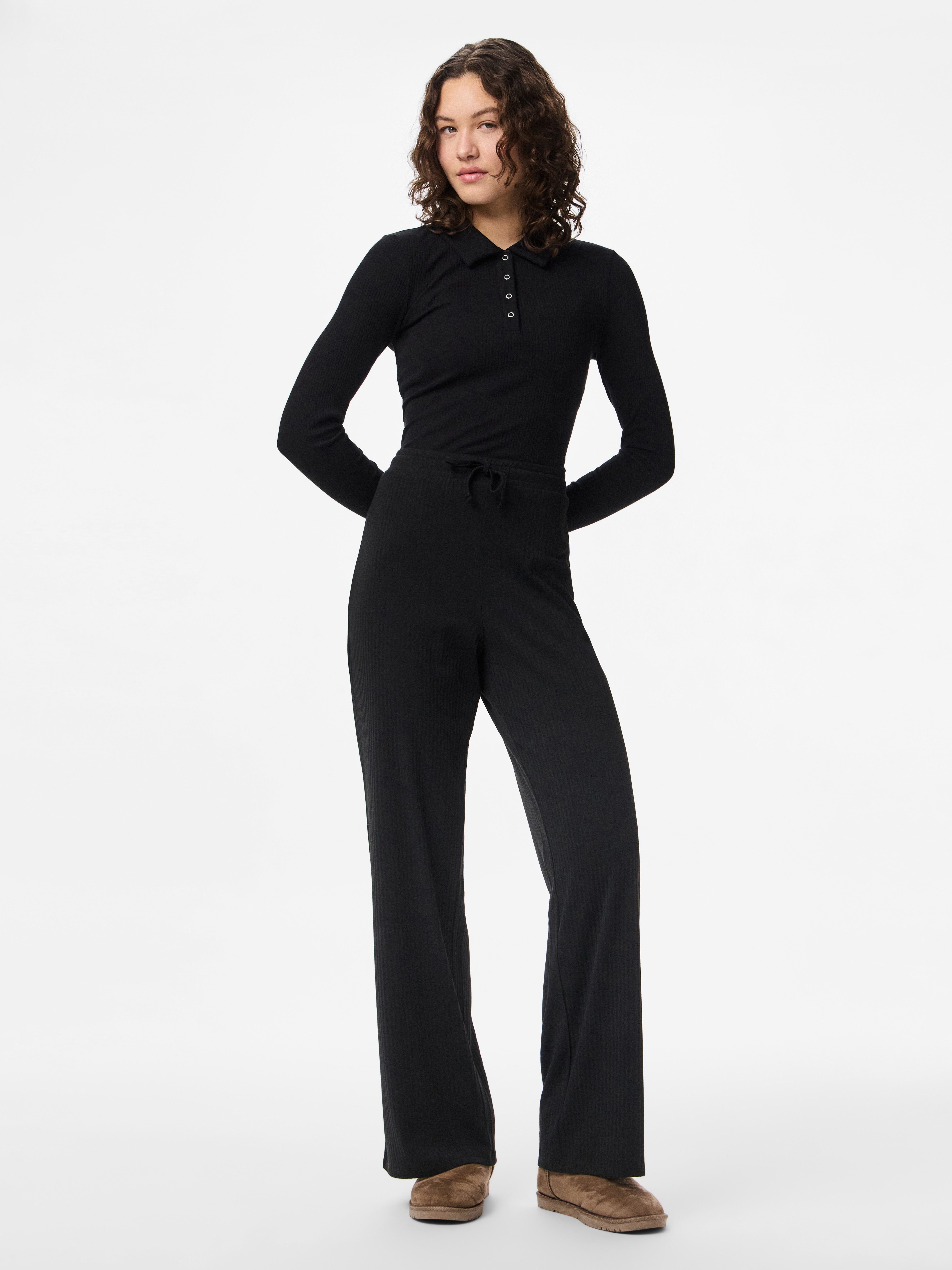 pieces Jerseyhose PCLAYA MW WIDE PANTS JRS NOOS Materialmix, regular fit