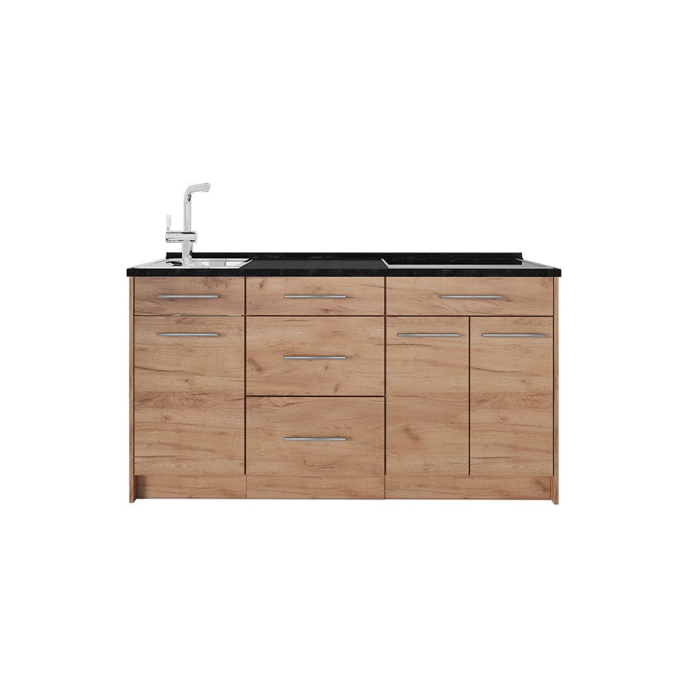 Vicco Küchenzeile Fame-Line, Goldkraft Eiche, 150 cm, AP Anthrazit