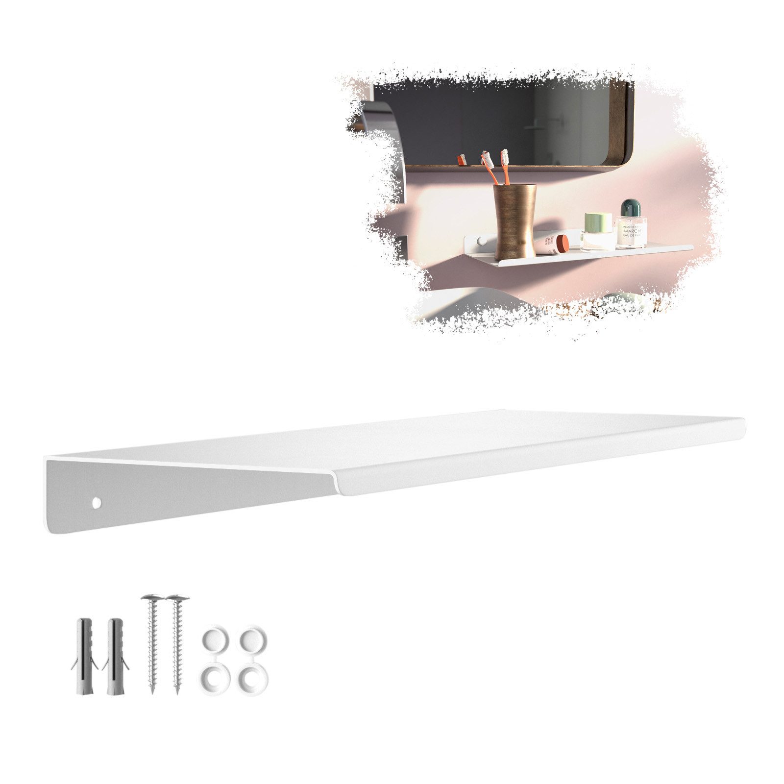 SO-TECH® Wandregal Schweberegal HOVER 35/45 x 13 x 3 cm inkl. Befestigungsset, 1-tlg., Wandmontage, für Bad Küche oder Wohnzimmer, Weiß