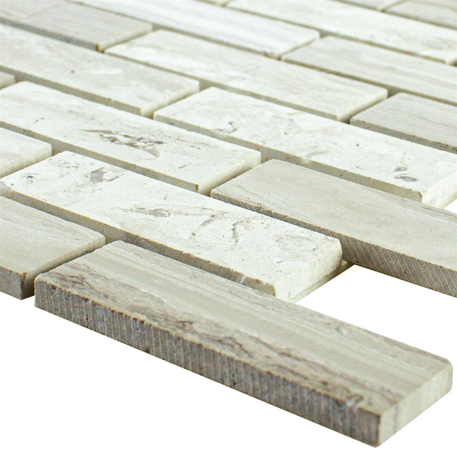 Mosafil Mosaikfliesen Naturstein Mosaik Xamur Selbstklebend Weiß Grau, Naturstein-Travertin 30.500x30.000, weiß-grau