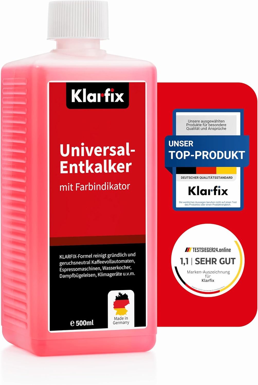 klarfix Universal-Entkalker mit Farbindikator Flüssigentkalker (Spar-Set, [2-St. Universal-Entkalker für Haushaltsgeräte Universell einsetzbar und materialschonend)