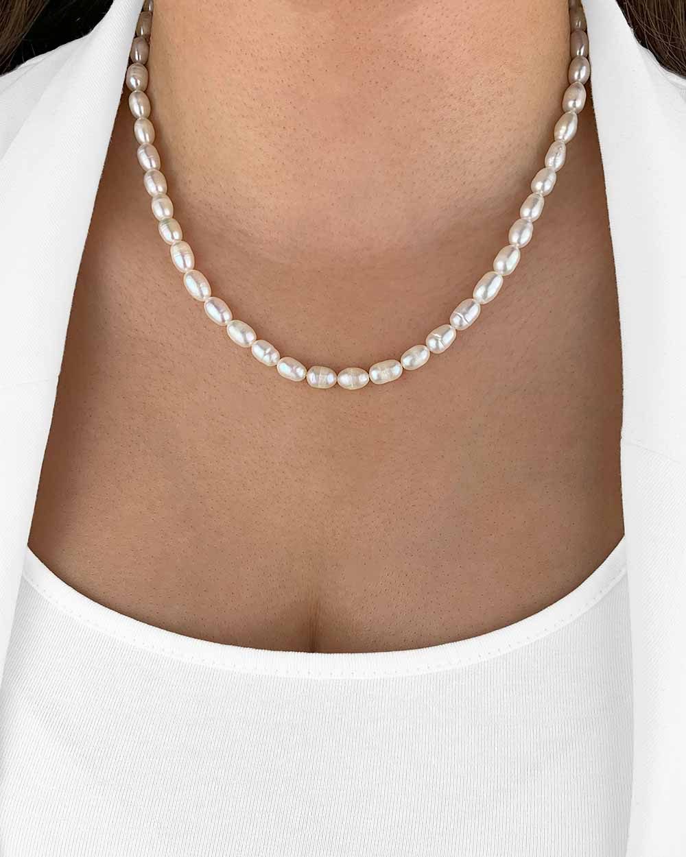 DANIEL CLIFFORD Perlenkette 'Pearl' Damen Halskette echte Süßwasserzuchtperlen weiß klassisch (inkl. Verpackung), klassisches Perlen-Collier, größenverstellbar 40cm - 45cm