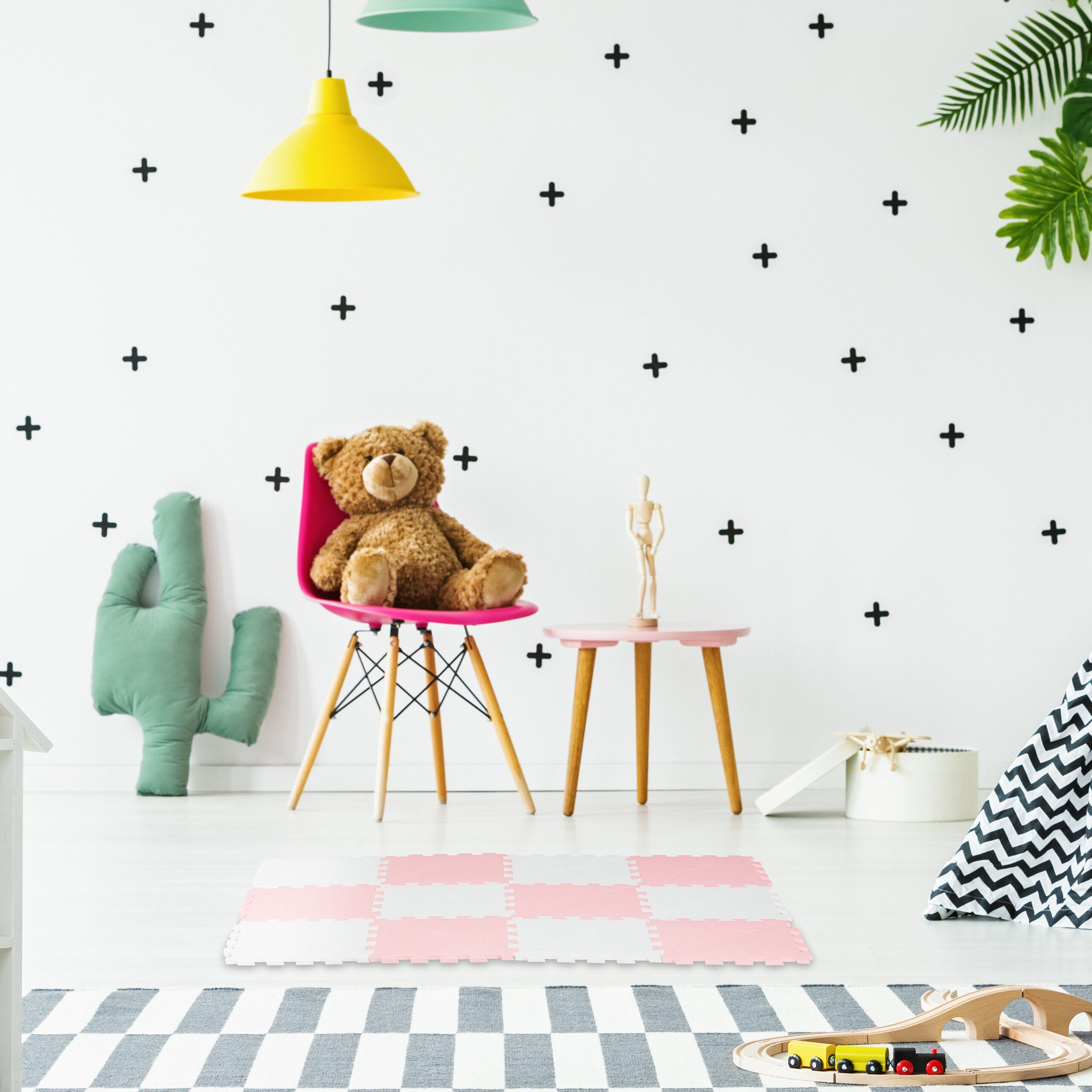 relaxdays Spielmatte Puzzlematte rosa-weiß günstig online kaufen