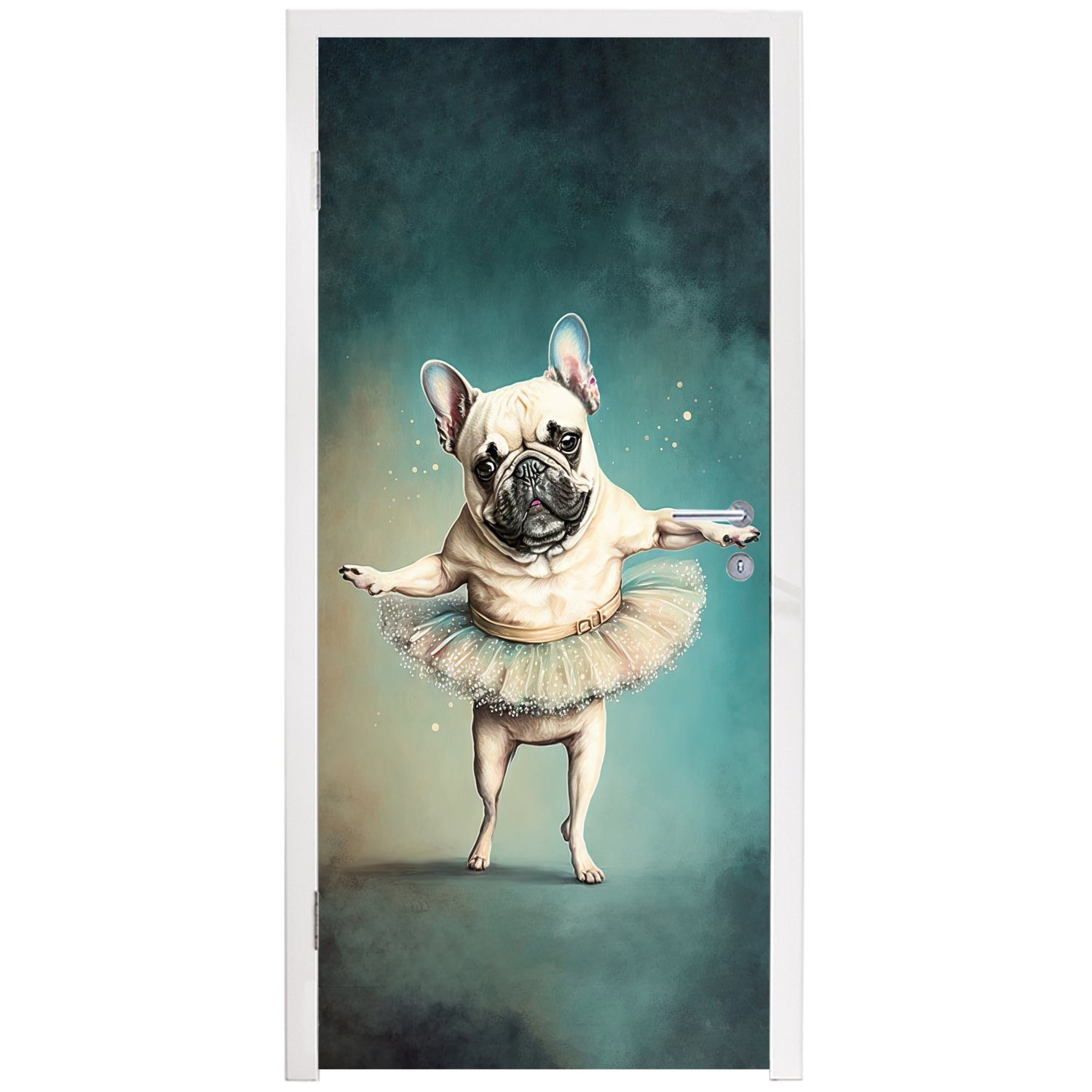 MuchoWow Türtapete Hund - cm Matt, für 75x205 Porträt Kind, Ballett (1 Fototapete - Tür, Abstrakt - Türaufkleber, St), - - bedruckt, Tutu