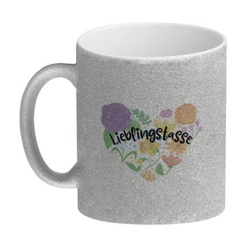speecheese Tasse Lieblingstasse Glitzer-Kaffeebecher mit Blumen in Herzform