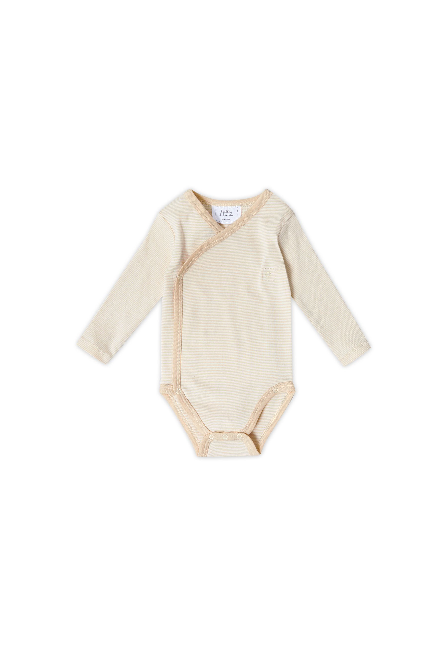 Stellou Weiß/Beige Set, & and Kimono-Babybody 3-tlg. friends Langarmwickelbody friends Stellou