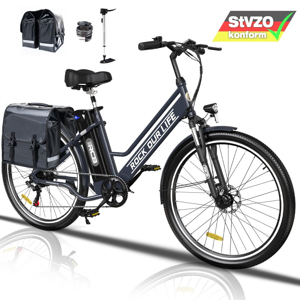 CITYSPORTS E-Bike RCB-RK8S 26 Zoll Elektro-Holland-Fahrrad E-BIKE Mit Stoßdämpfer, 7 Gang, 36V 12AH SPedelec Elektro Trekkingrad 26" cityrad max 90km