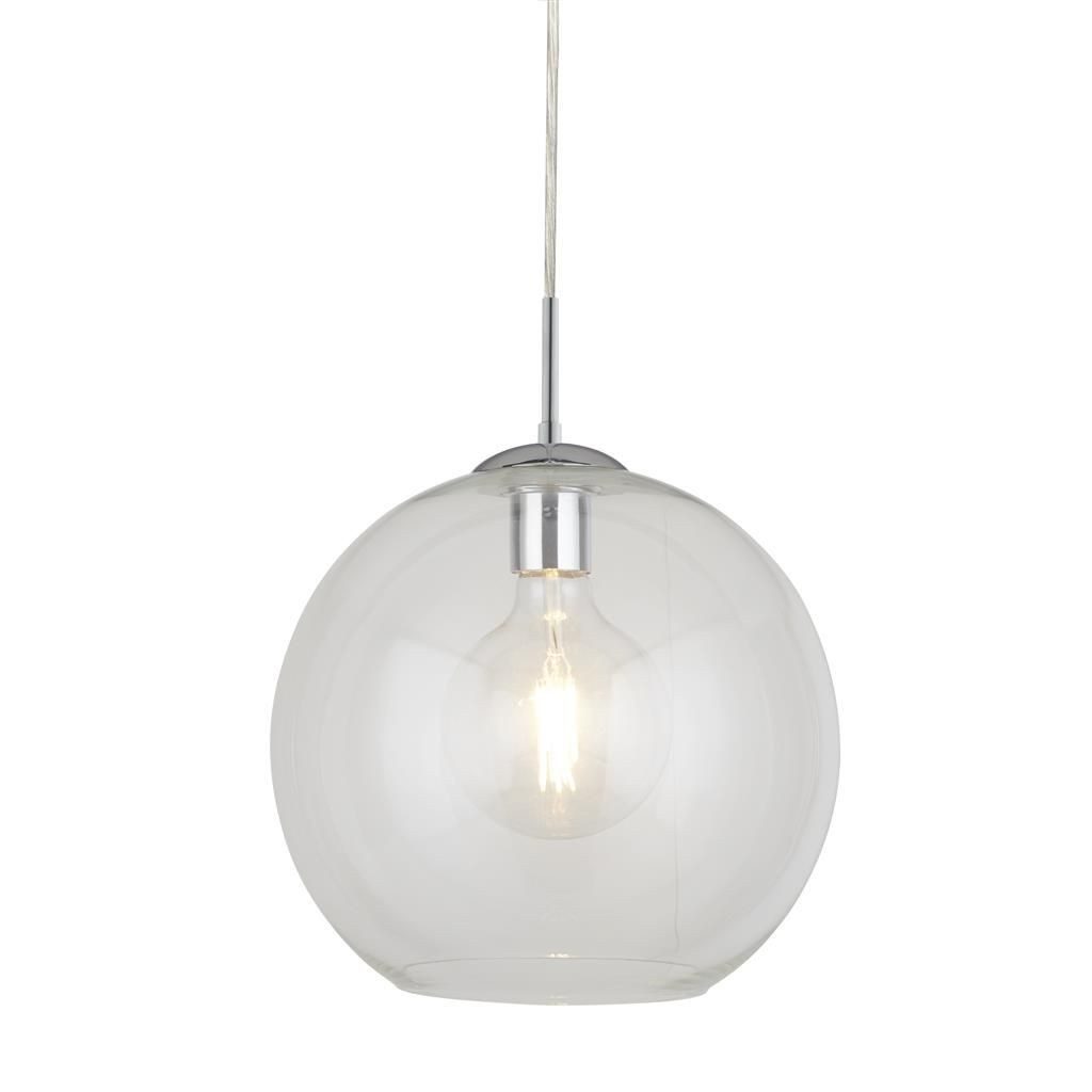 Licht-Erlebnisse Pendelleuchte SUMMER, ohne Leuchtmittel, Chrom Klar/Transparent E27 D: 25 cm Glas Metall Retro Wohnzimmer
