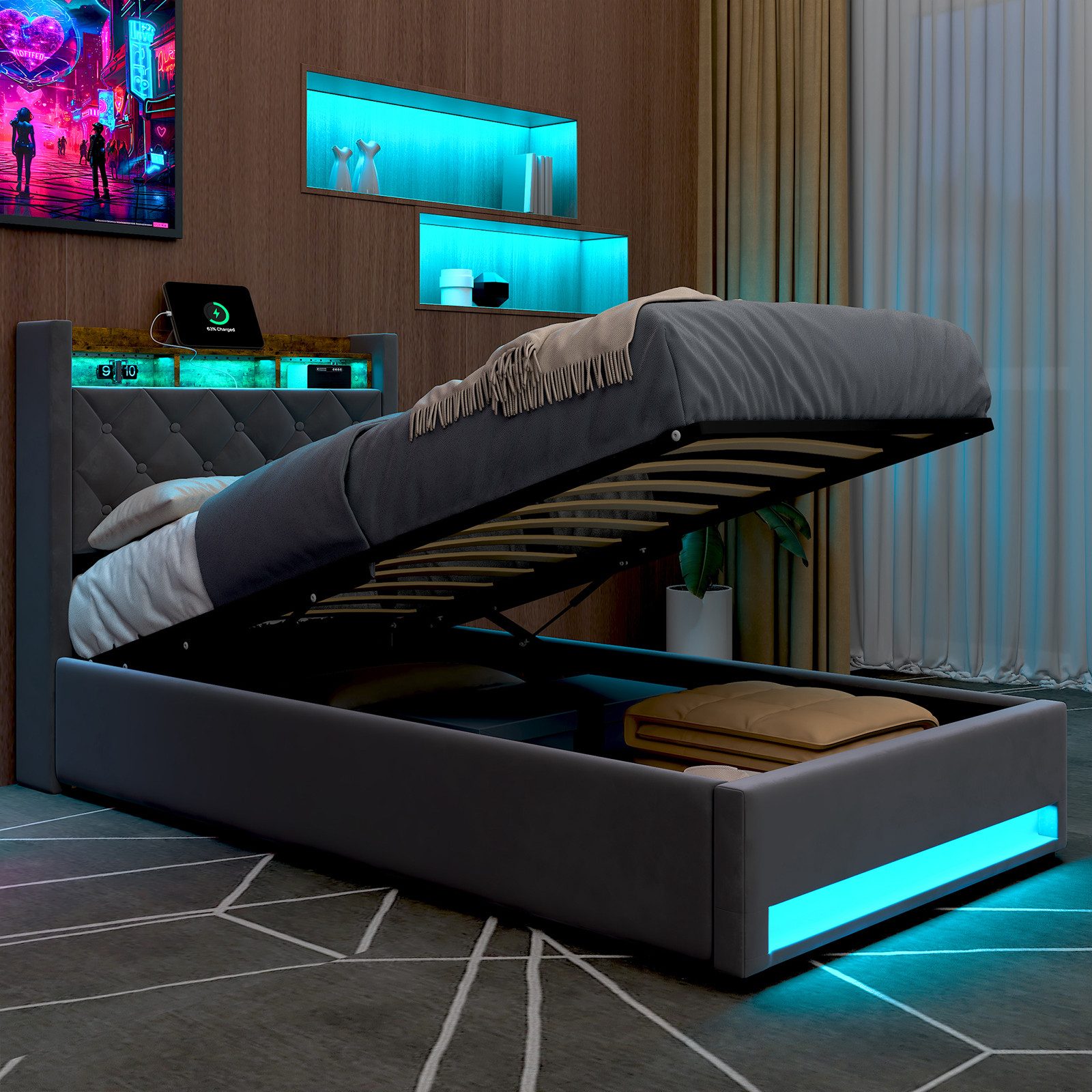 REDOM Polsterbett Stauraumbett Funktionsbett (Elegantes Polsterbett günstig online kaufen