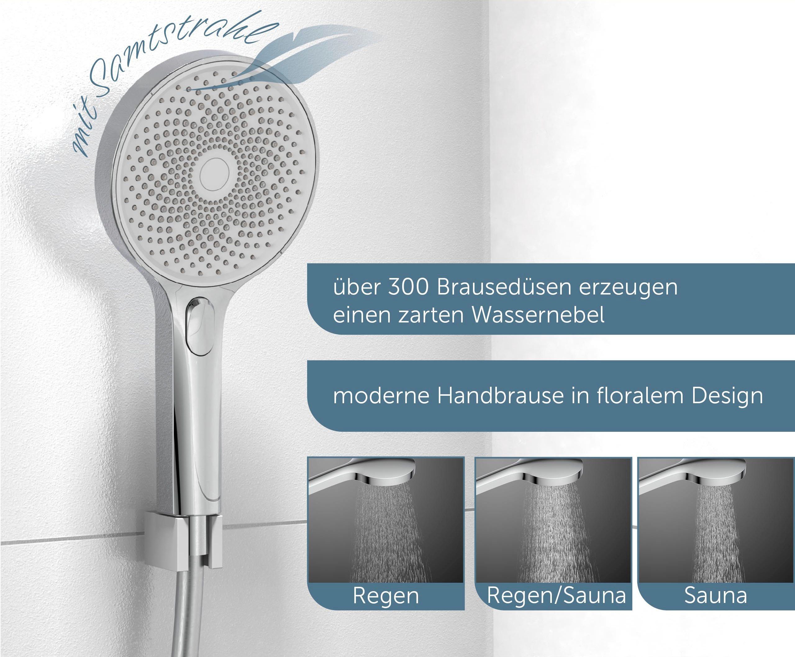 Schütte Duschsäule SAMOA RAIN, erhältlich, mit Funktionen in Glasablage, Handbrause Thermostat mit 3 verschiedenen Regendusche Ausführung Strahlart(en), und 3