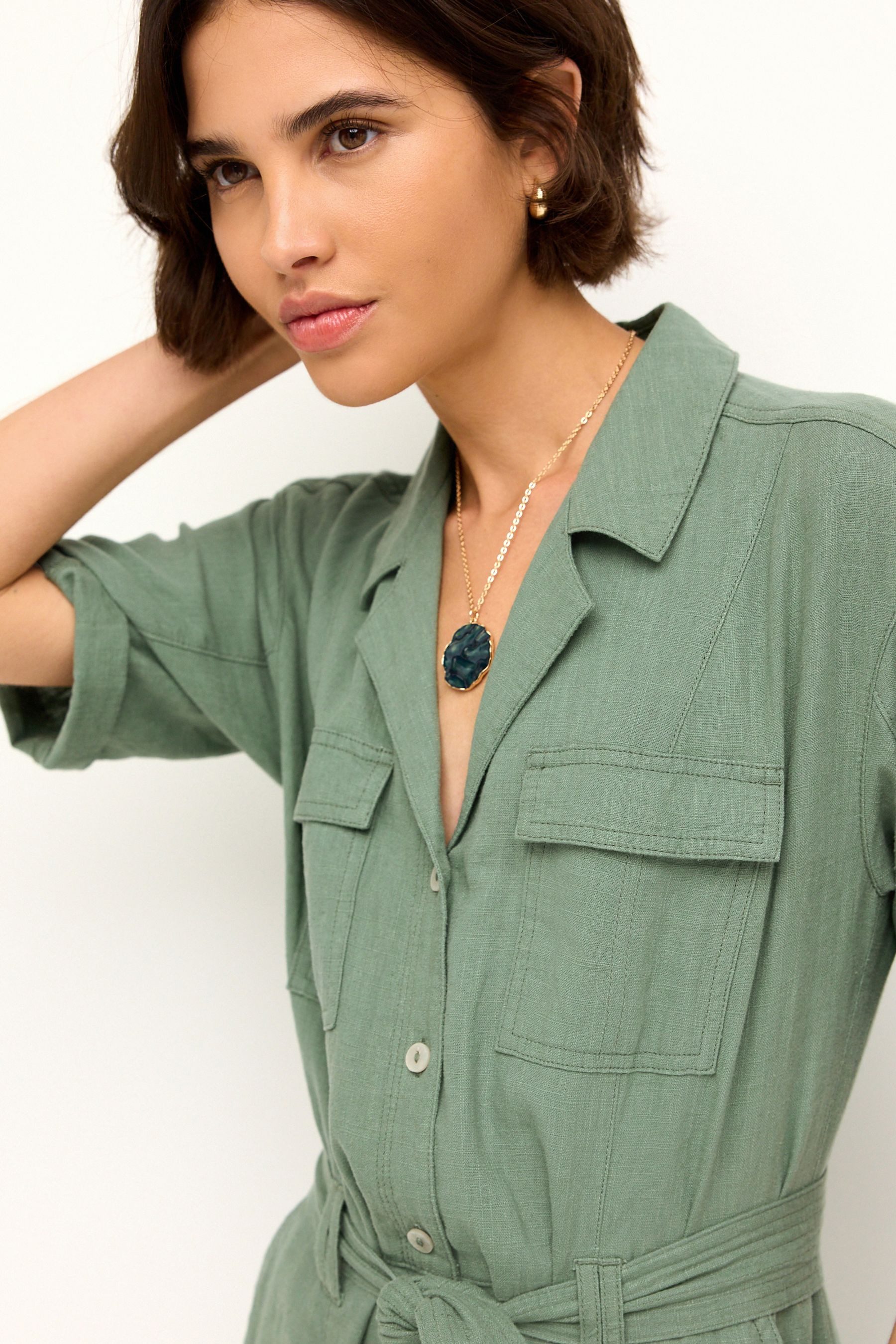 Next Jumpsuit Cargo-Jumpsuit aus Leinengemisch, Petite (1-tlg)