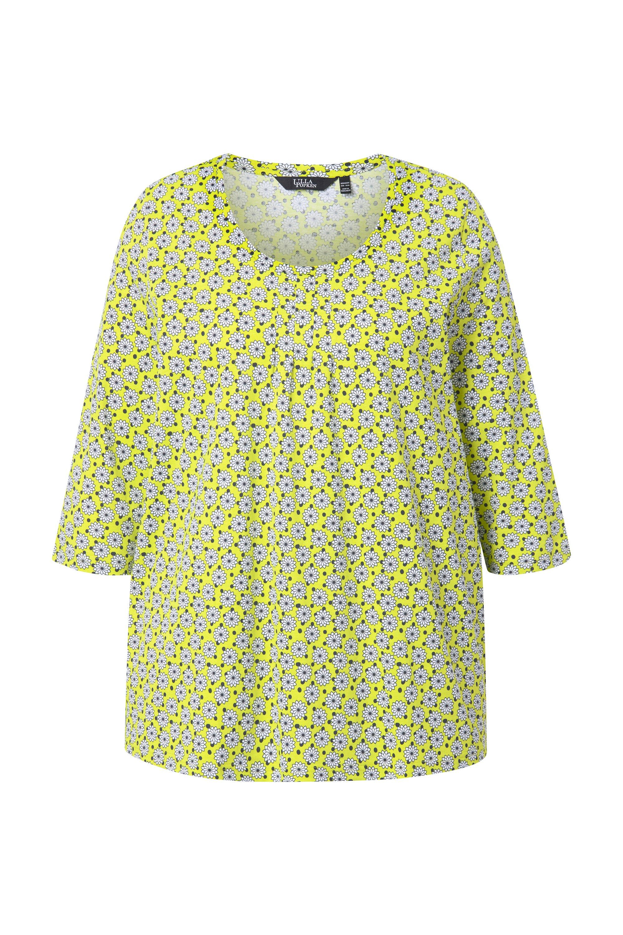 Ulla Popken T-Shirt T-Shirt Blüten A-Linie Zierfalten Rundhals 3/4-Arm günstig online kaufen