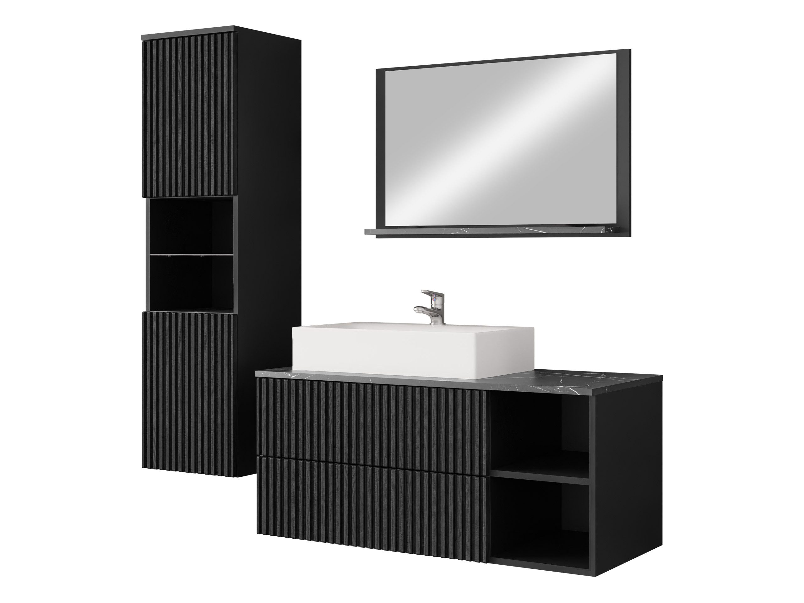 MIRJAN24 Badmöbel-Set Kertos Rillen II, (4er-Set, Spiegel, Waschbeckenschra günstig online kaufen