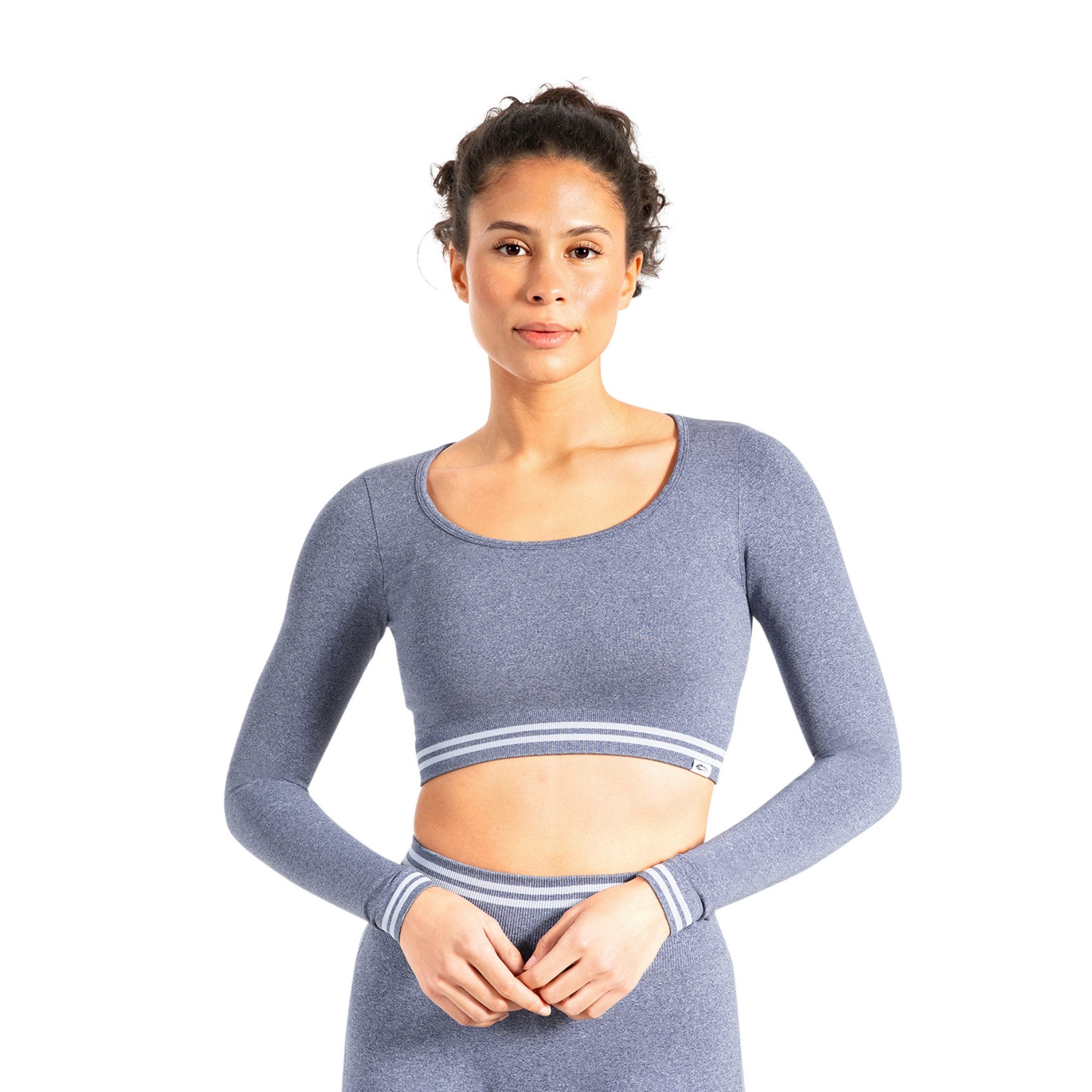 Smilodox Longsleeve Miriel, Oberteil figurbetonendes Crop Shirt Gym & Alltag Figurformend Elastisch Sicherer Halt mit Streifen an Bund und Ärmel