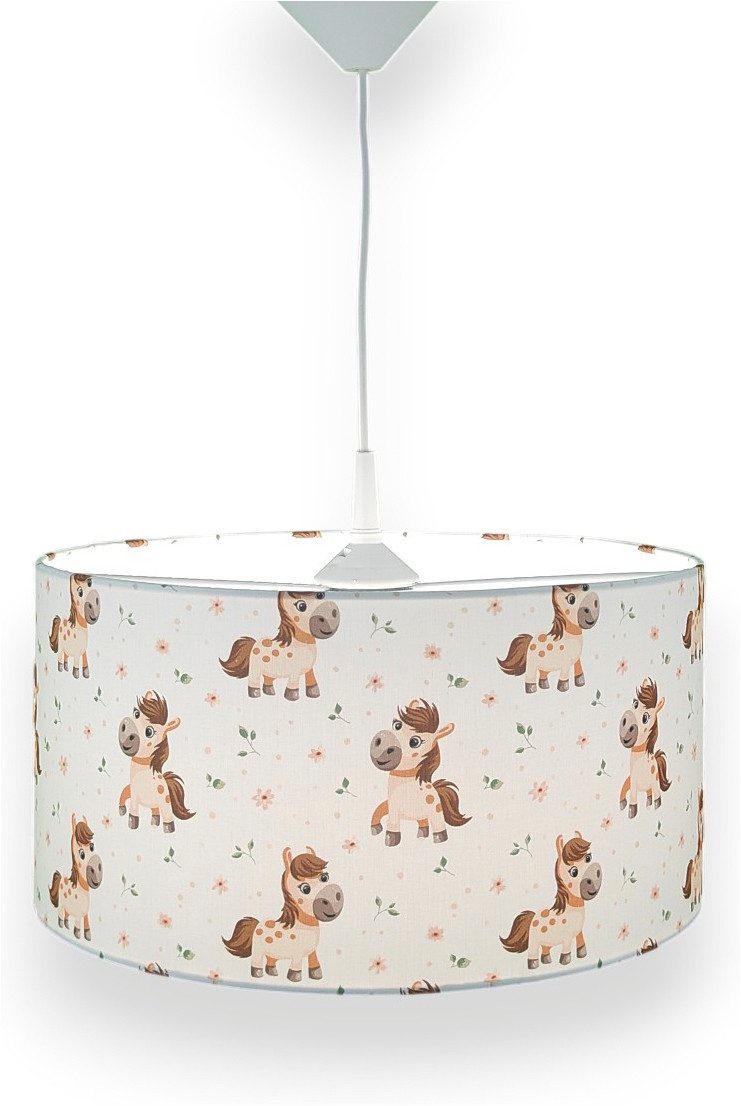 niermann Hängeleuchte Stoff-Pendelleuchte mit Motiv "Pony Paula", Kinderzimmer, Kinderlampe, ohne Leuchtmittel, Stoffschirm, höhenverstellbare Pendelaufhängung, Made in Germany