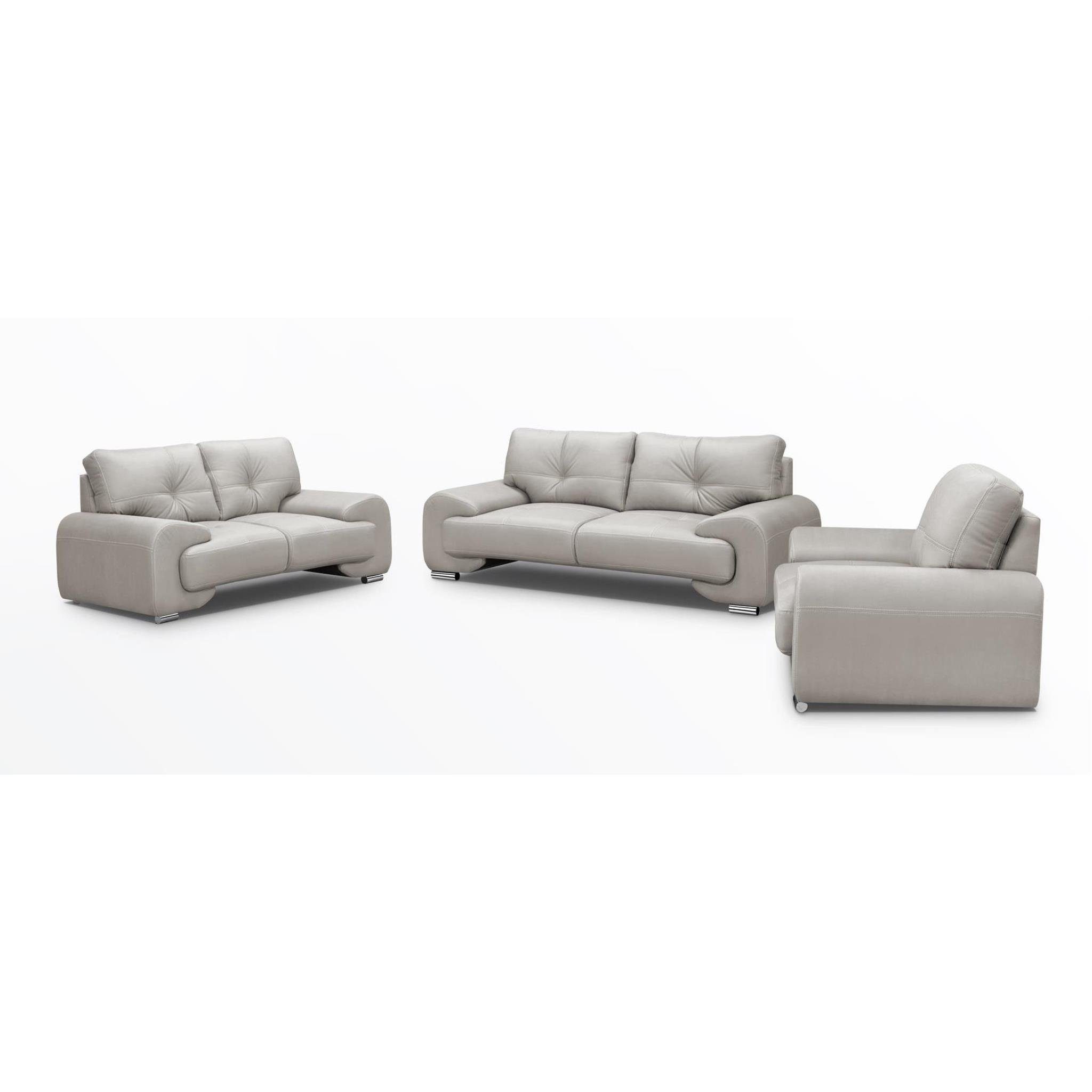 (Sessel Stil), mit Kunstleder, Polstergarnitur dekorativen mit und modernes Couchgarnitur (vega bequemer Sitz im Beige Nähten + lux, 02) Beautysofa aus Wellenfedern, Maxime + Dreisitzer Zweisitzer