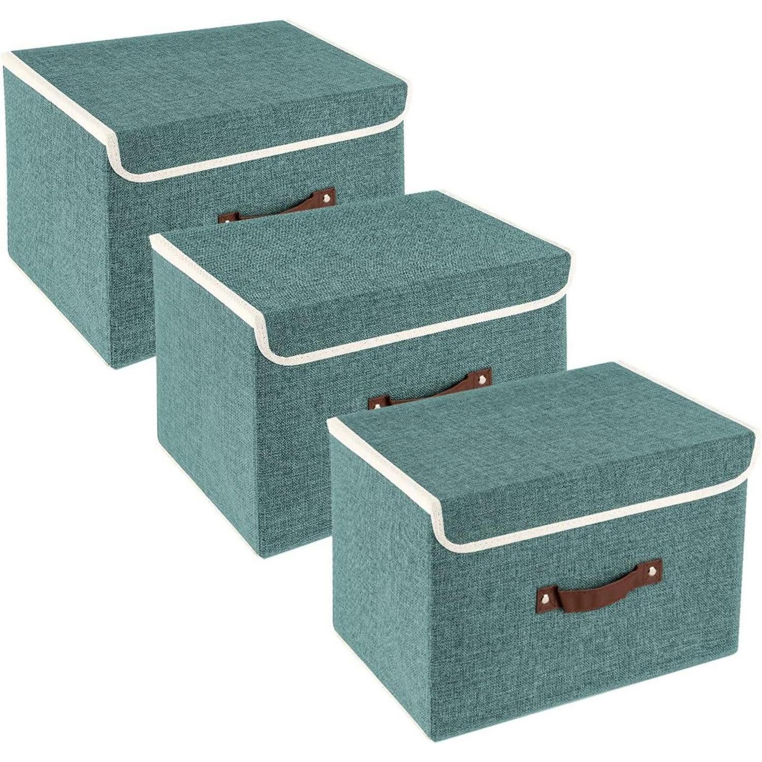 LuxusKollektion Faltbox Aufbewahrungsbox faltbar Deckel Stoff waschbar 3-Stück Aqua Deep