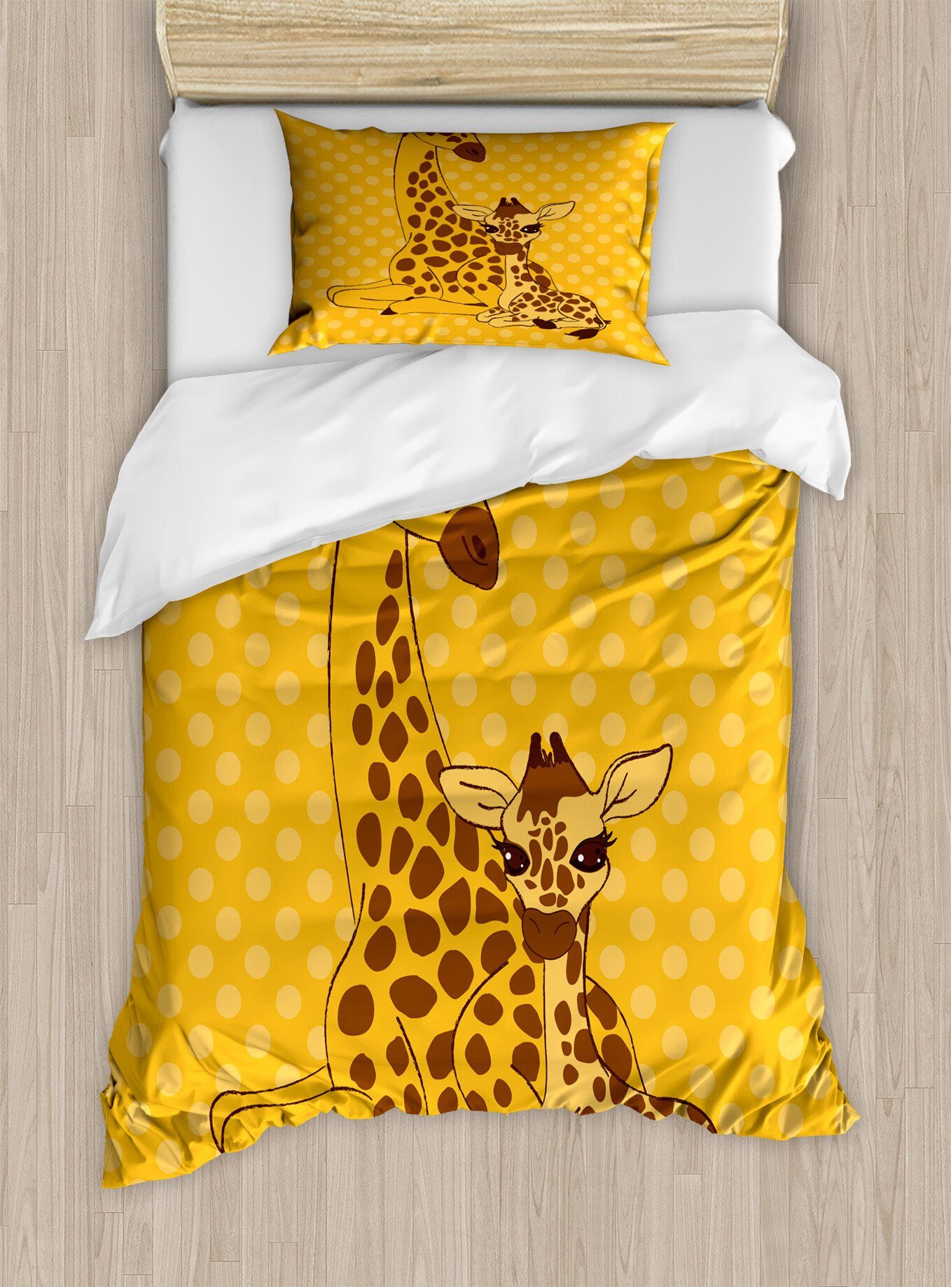 Bettwäsche Top Qualität Weich und Warm 3 Teiligen Bettbezug mit 1  Kissenbezüge, Abakuhaus, Microfaser, Giraffe Baby und Mutter Familie Kunst